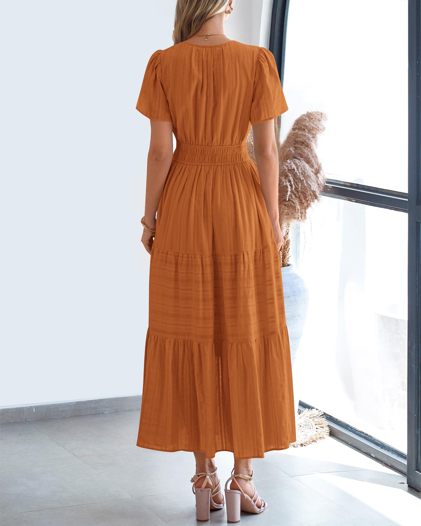 Foto 3 | Vestido Casual Btfbm Para Mujer, Cuello En V, De Verano, Maxi Con Bolsillos - Venta Internacional.