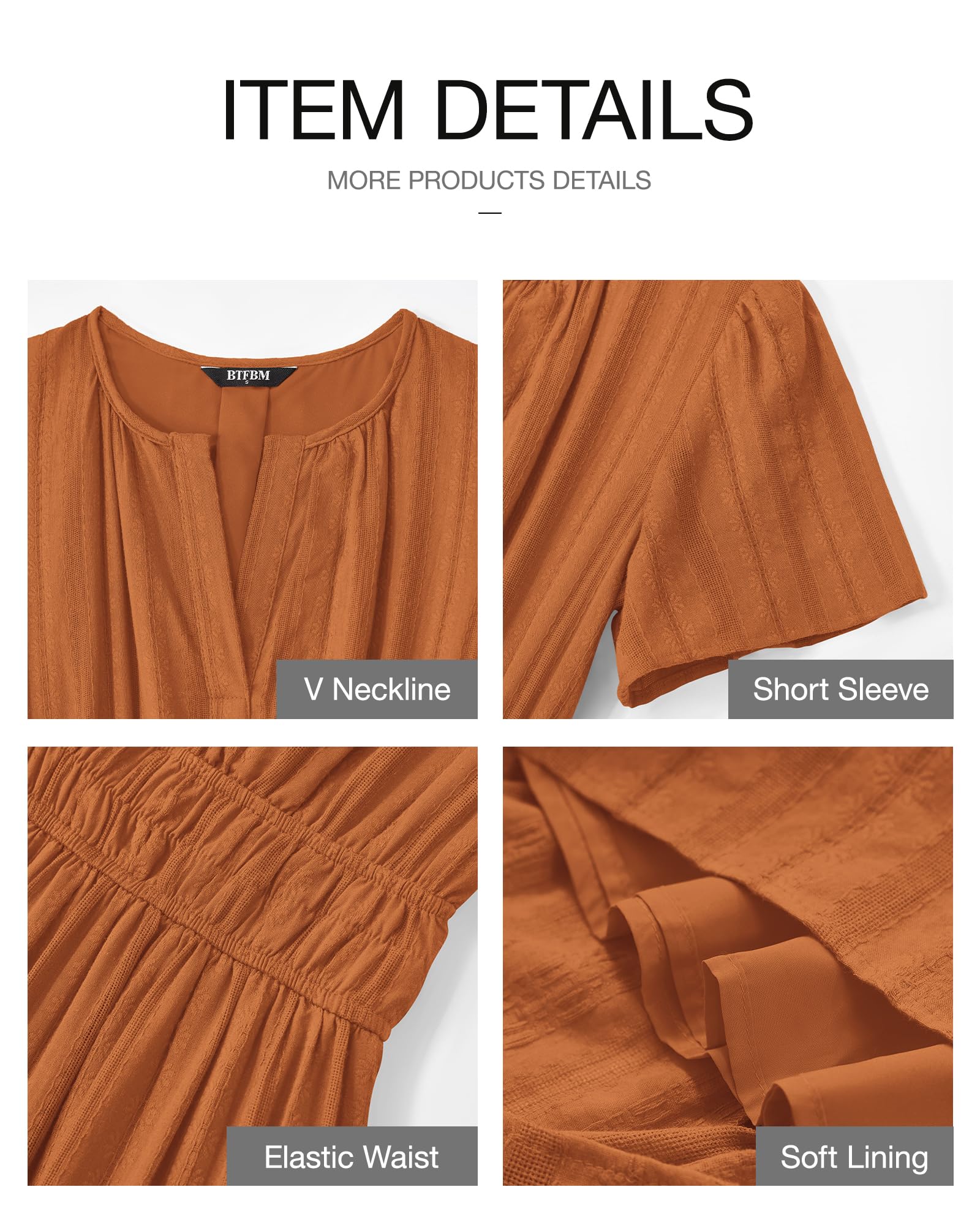 Foto 5 pulgar | Vestido Casual Btfbm Para Mujer, Cuello En V, De Verano, Maxi Con Bolsillos - Venta Internacional.