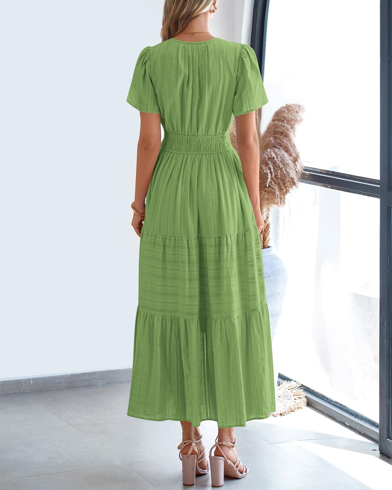 Foto 4 pulgar | Vestido Casual Btfbm De Verano 2025 Con Cuello En V Y Manga Corta, Verde - Venta Internacional.