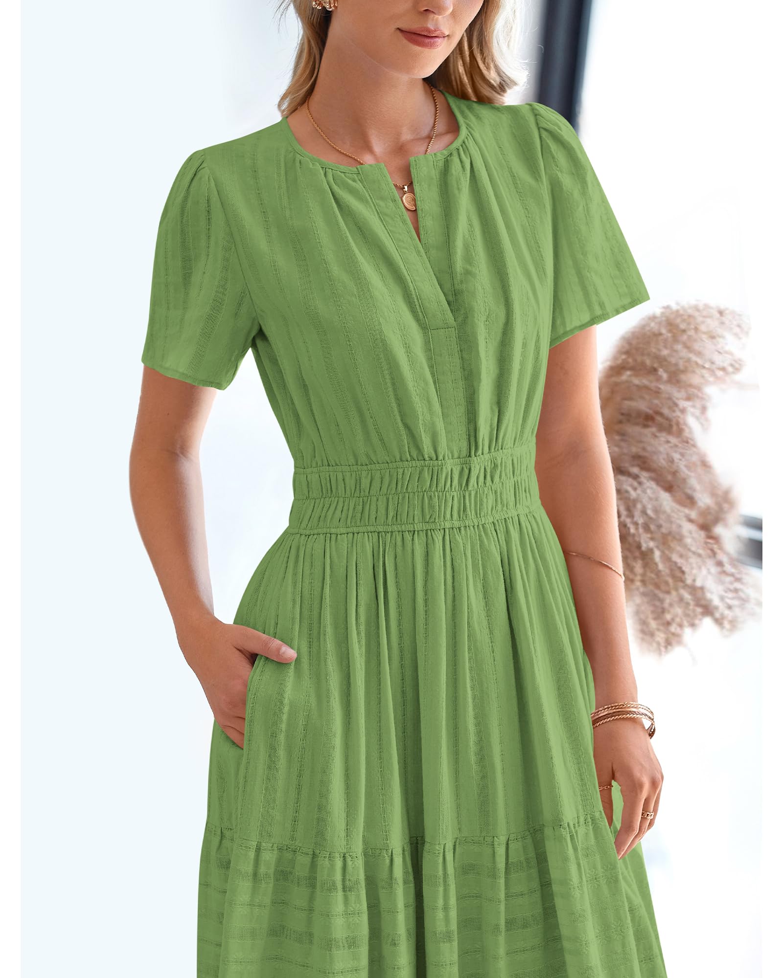 Foto 8 pulgar | Vestido Casual Btfbm De Verano 2025 Con Cuello En V Y Manga Corta, Verde - Venta Internacional.