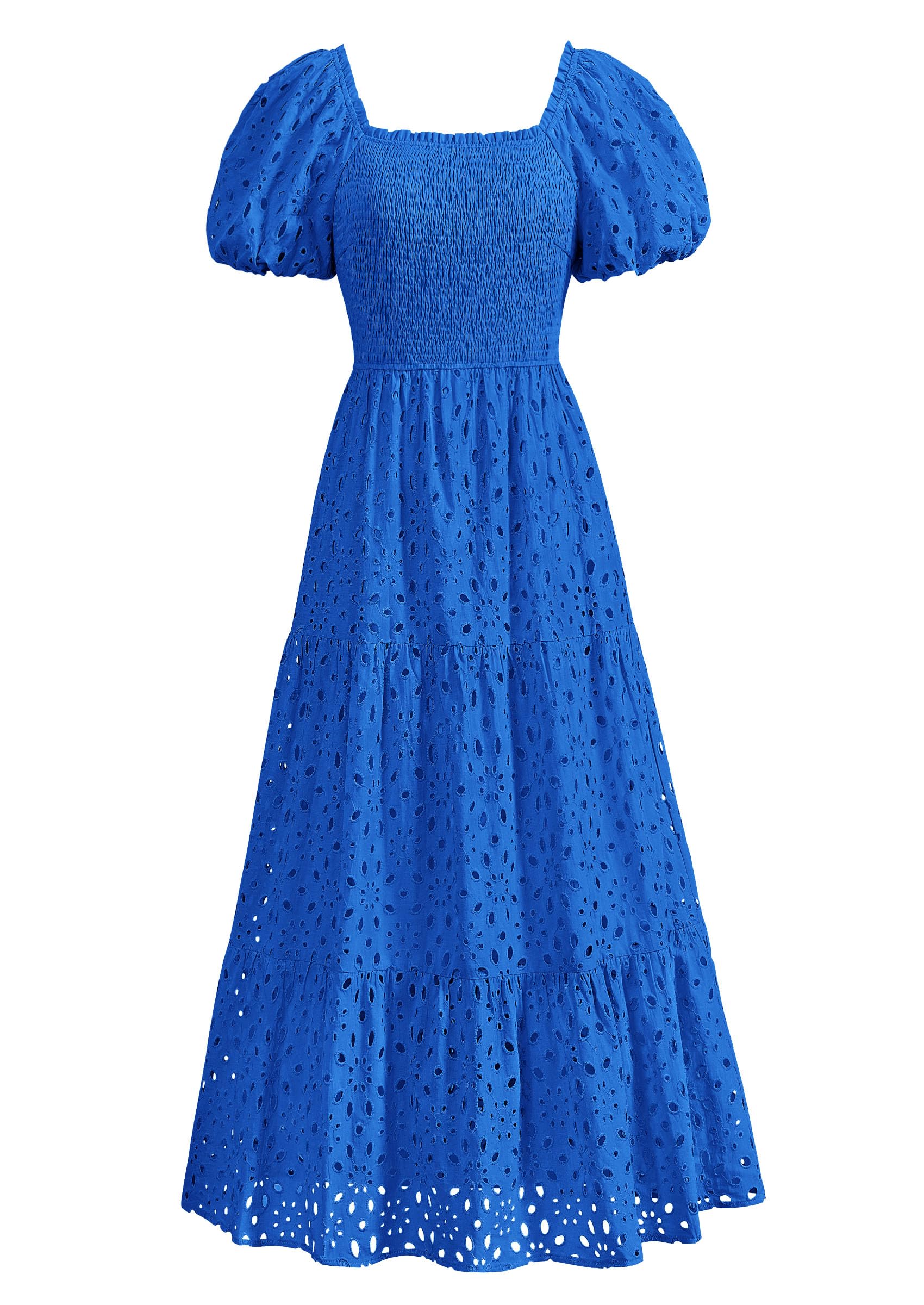 Foto 2 pulgar | Vestido De Verano Prettygarden 2025 Con Ojales Y Cuello Cuadrado Y Manga Abullonada - Venta Internacional.