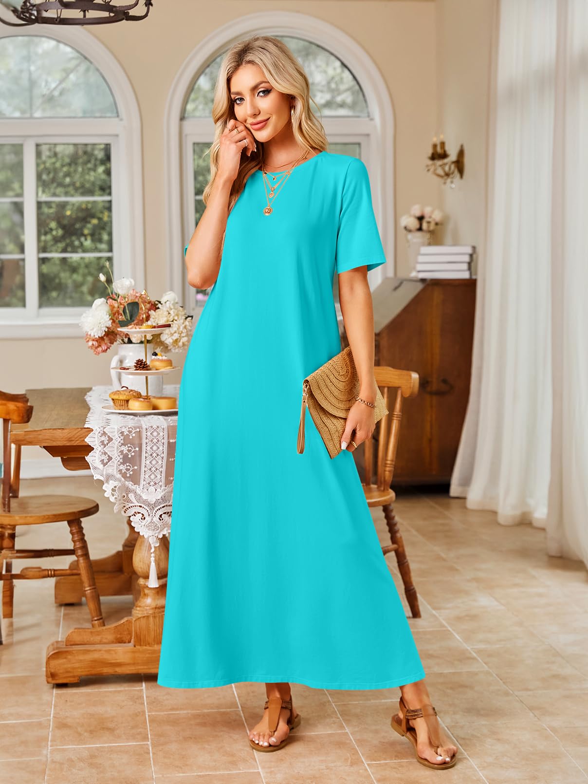 Foto 8 pulgar | Vestido Largo Merokeety Para Mujer 2025, Primavera Y Verano, Color Verde Lago - Venta Internacional.