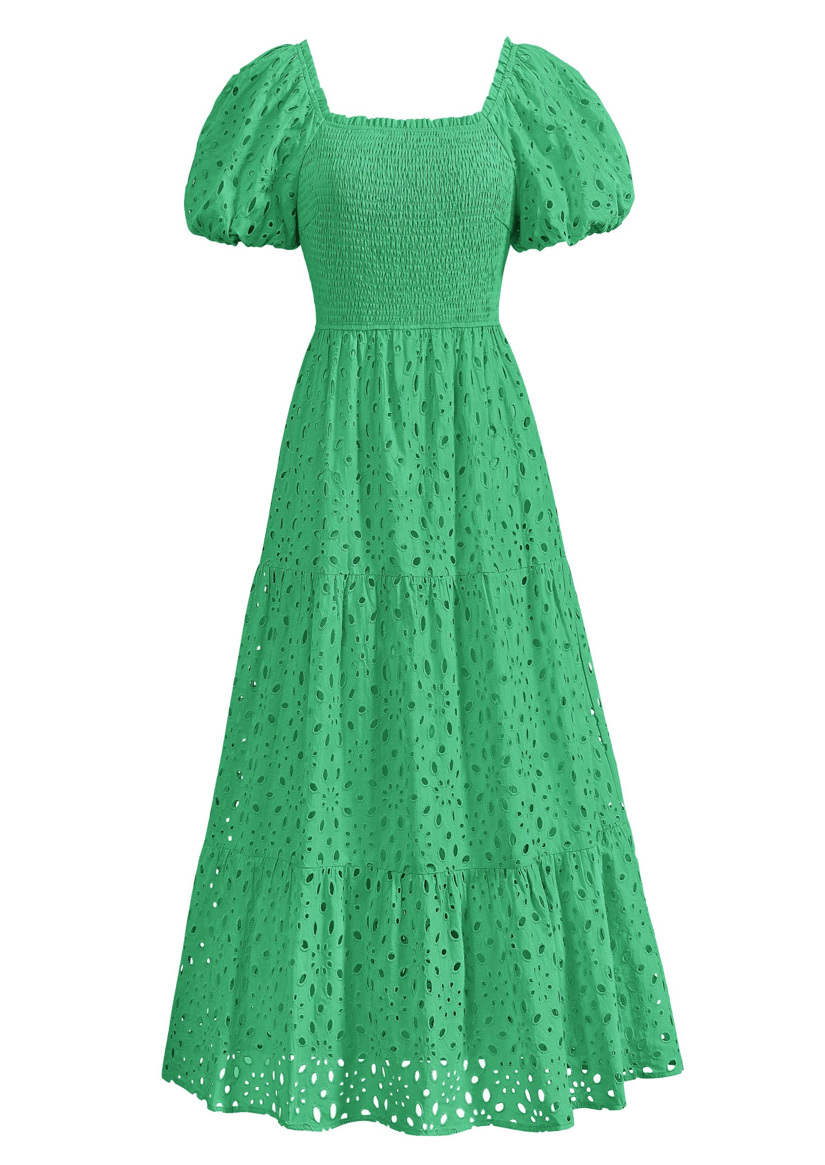 Foto 2 pulgar | Vestido De Verano Prettygarden 2025 Con Ojales Y Cuello Cuadrado Verde Xxl - Venta Internacional.
