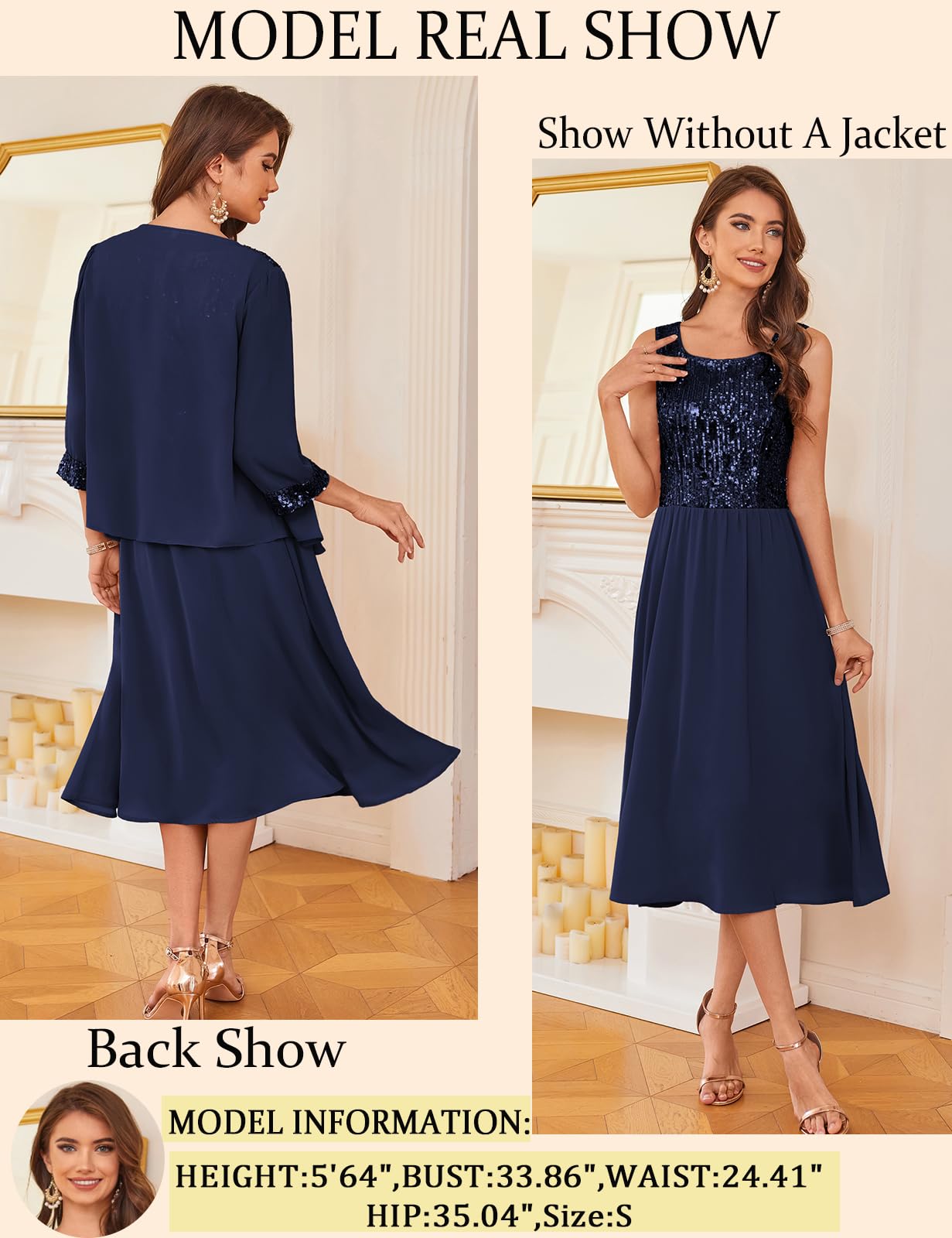 Foto 4 pulgar | Vestido Grace Karin Para La Madre De La Novia, Lentejuelas, Azul Marino, S - Venta Internacional.