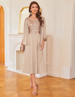 Foto 2 | Vestido Grace Karin, Funda De Lentejuelas Para Mamá Invitada A La Boda, Color Champán S - Venta Internacional.