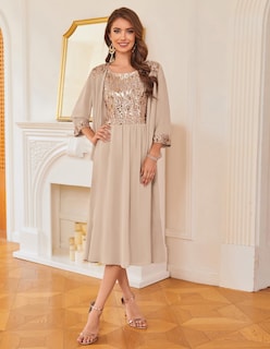 Foto 4 | Vestido Grace Karin, Funda De Lentejuelas Para Mamá Invitada A La Boda, Color Champán S - Venta Internacional.