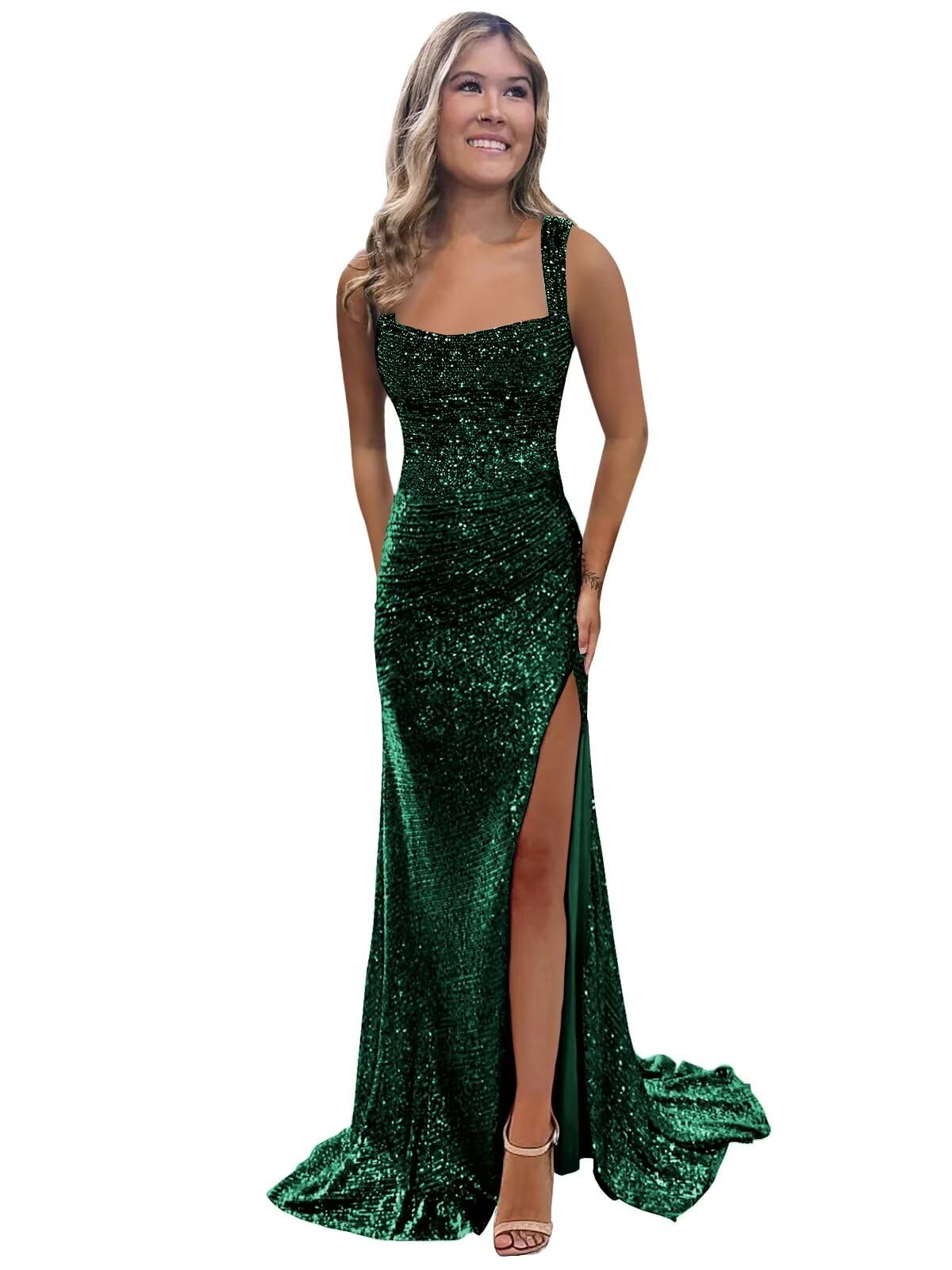 Foto 2 pulgar | Vestido De Fiesta Bolensye 2025 Con Lentejuelas Verde Esmeralda Para Mujer - Venta Internacional.