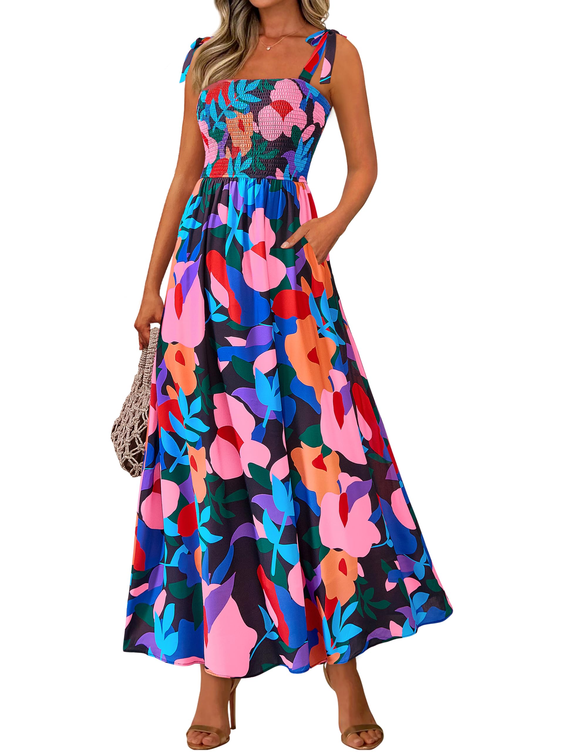 Foto 2 pulgar | Vestido De Verano Prettygarden Maxi Floral Sin Mangas Para Mujer - Venta Internacional.