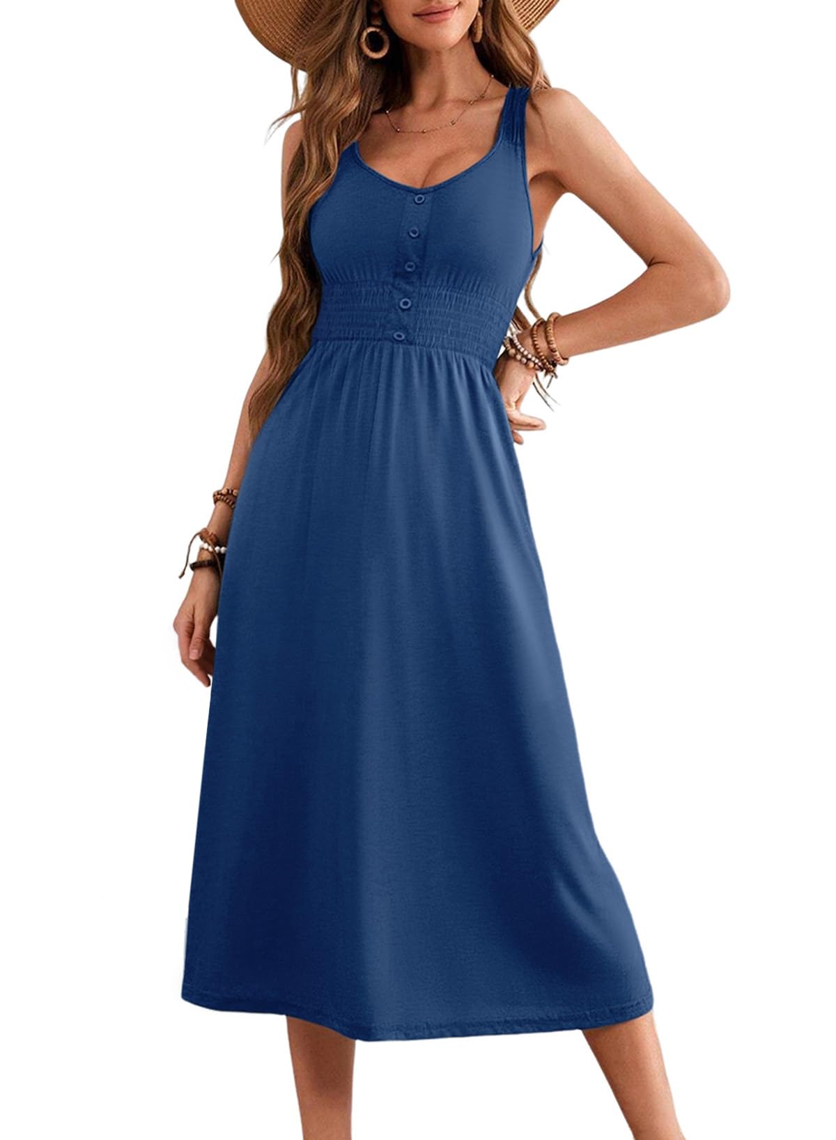Foto 2 pulgar | Vestido De Verano Dokotoo 2025 Para Mujer Sin Mangas Con Botones, Azul - Venta Internacional.