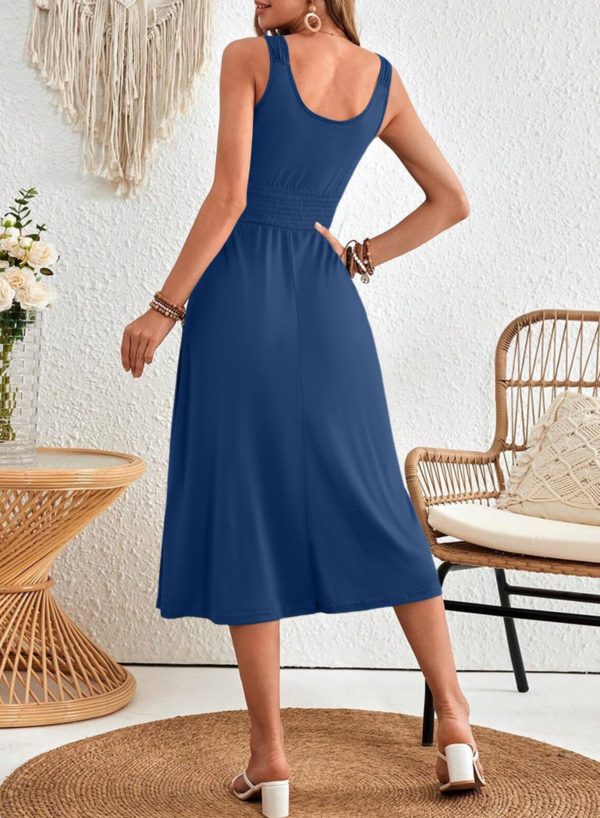 Foto 3 pulgar | Vestido De Verano Dokotoo 2025 Para Mujer Sin Mangas Con Botones, Azul - Venta Internacional.
