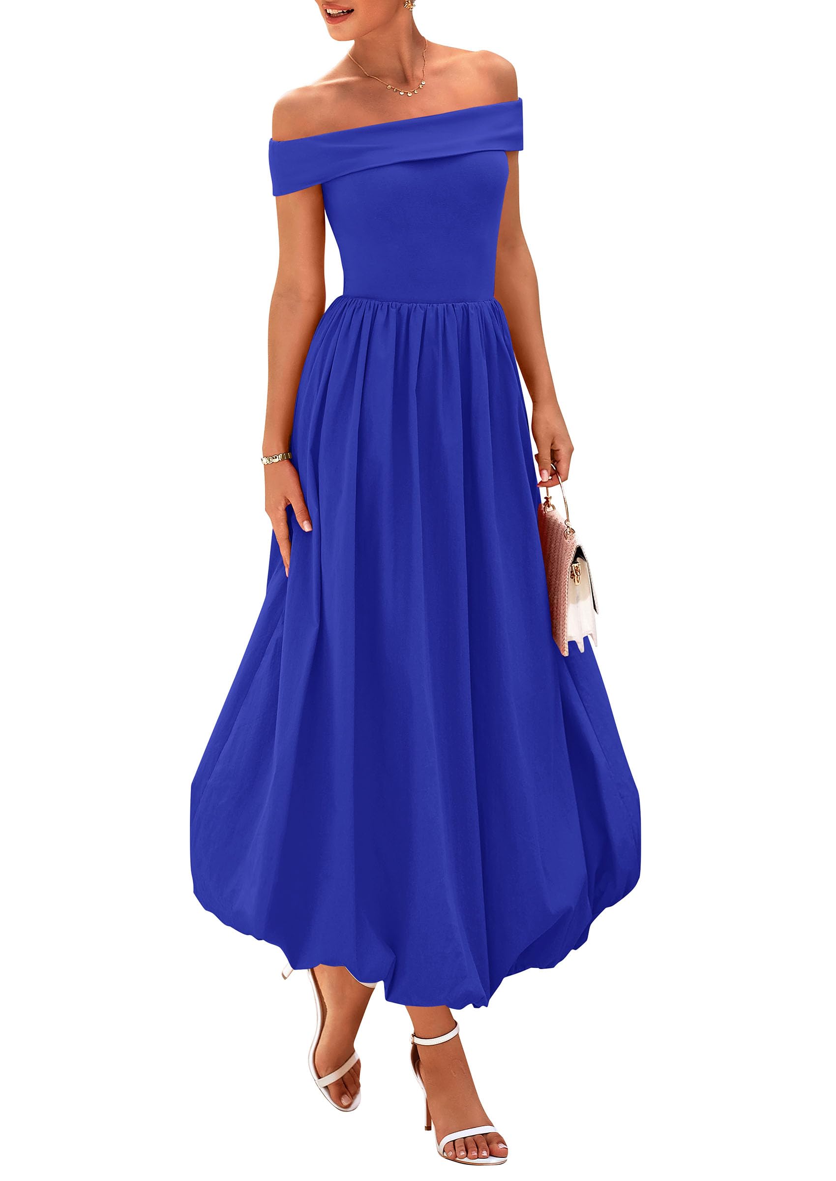 Foto 2 pulgar | Vestido Prettygarden Para Mujer, De Verano, Con Hombros Descubiertos, Línea A, Azul - Venta Internacional.