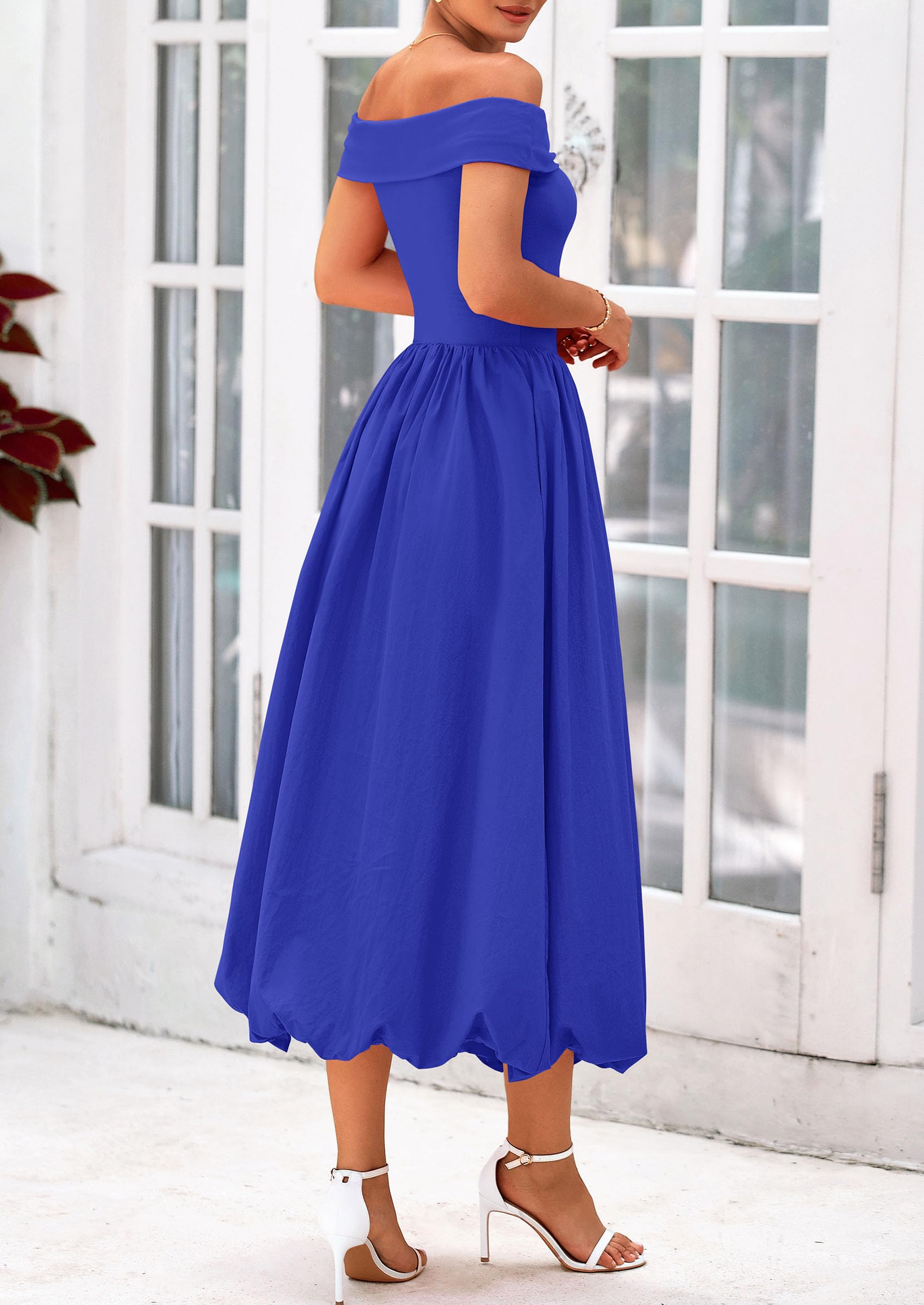 Foto 3 pulgar | Vestido Prettygarden Para Mujer, De Verano, Con Hombros Descubiertos, Línea A, Azul - Venta Internacional.