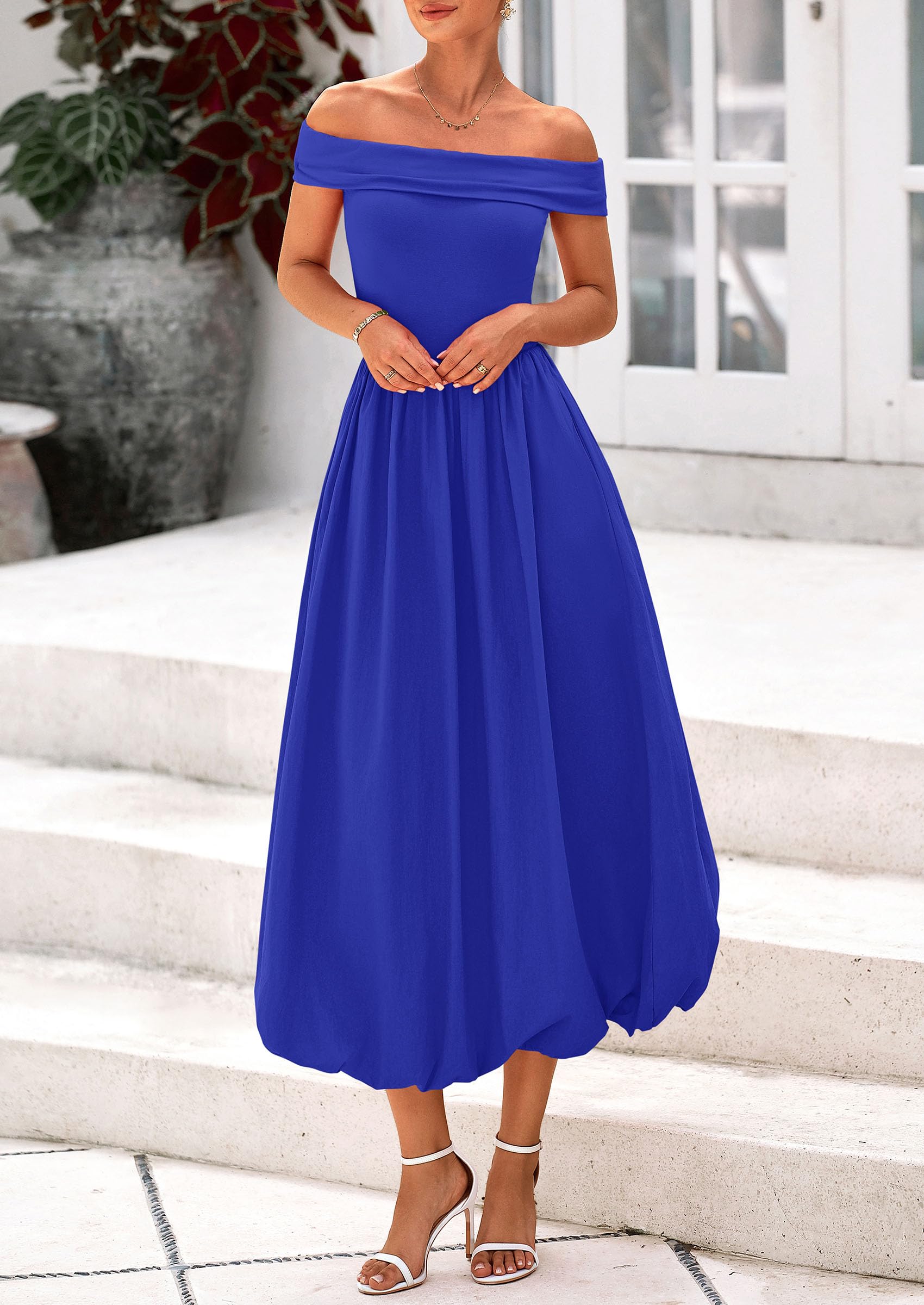 Foto 4 pulgar | Vestido Prettygarden Para Mujer, De Verano, Con Hombros Descubiertos, Línea A, Azul - Venta Internacional.