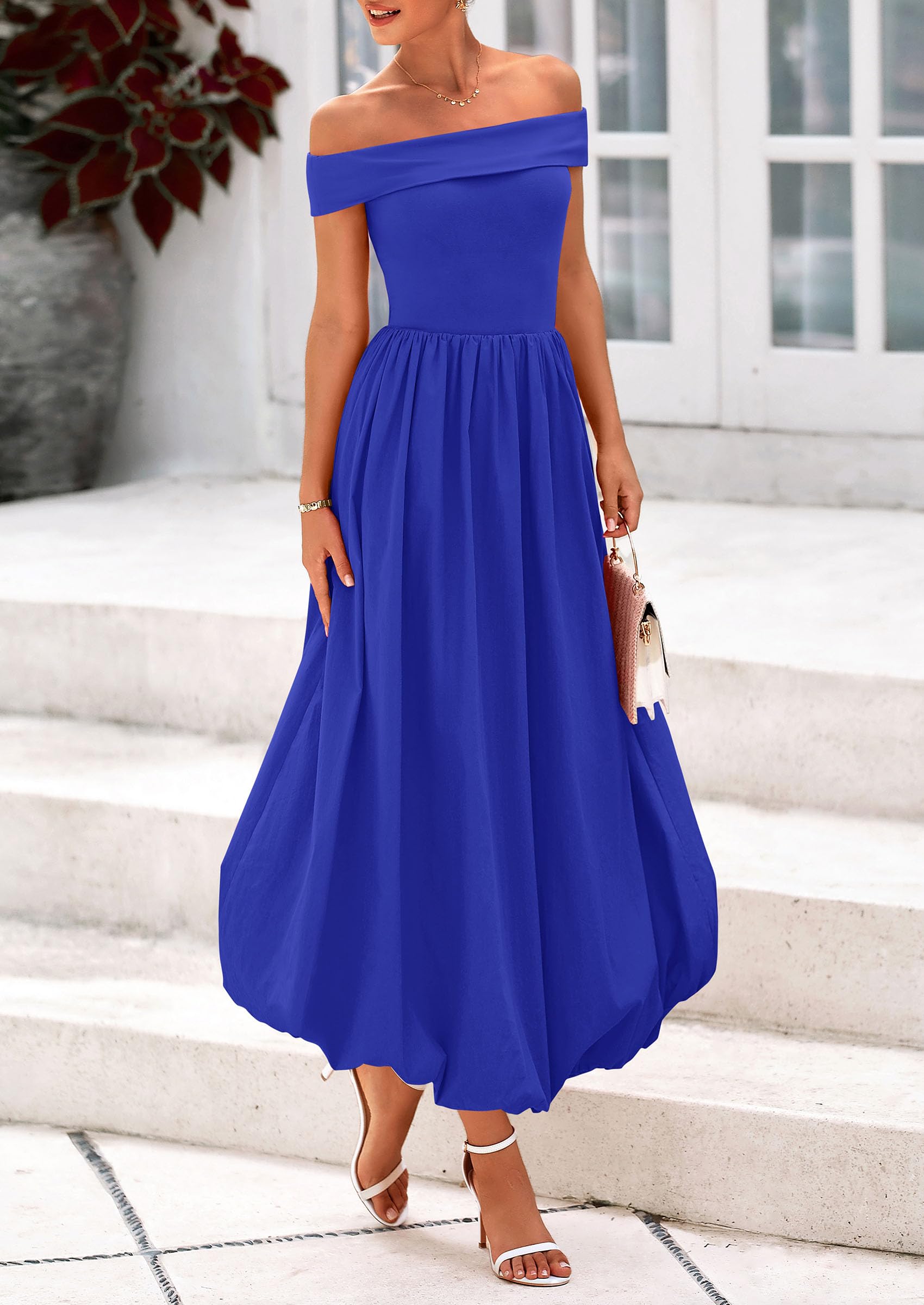 Foto 5 pulgar | Vestido Prettygarden Para Mujer, De Verano, Con Hombros Descubiertos, Línea A, Azul - Venta Internacional.