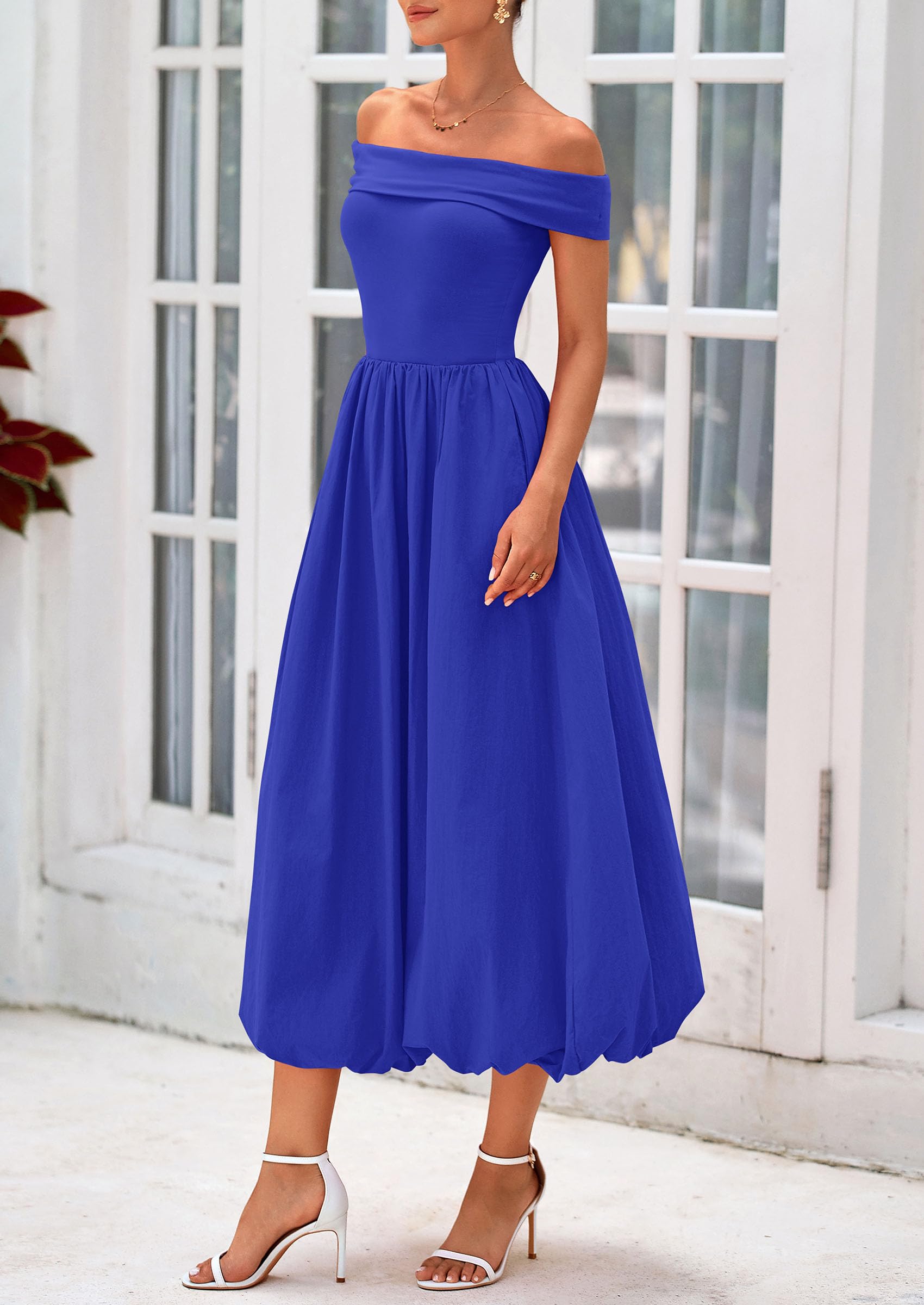 Foto 8 pulgar | Vestido Prettygarden Para Mujer, De Verano, Con Hombros Descubiertos, Línea A, Azul - Venta Internacional.