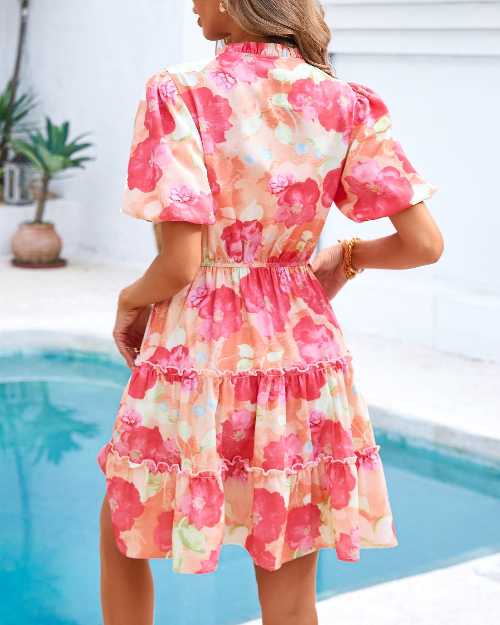 Foto 8 pulgar | Vestido Btfbm Para Mujer, Estampado Floral, Cuello En V, Manga Corta, Volantes - Venta Internacional.