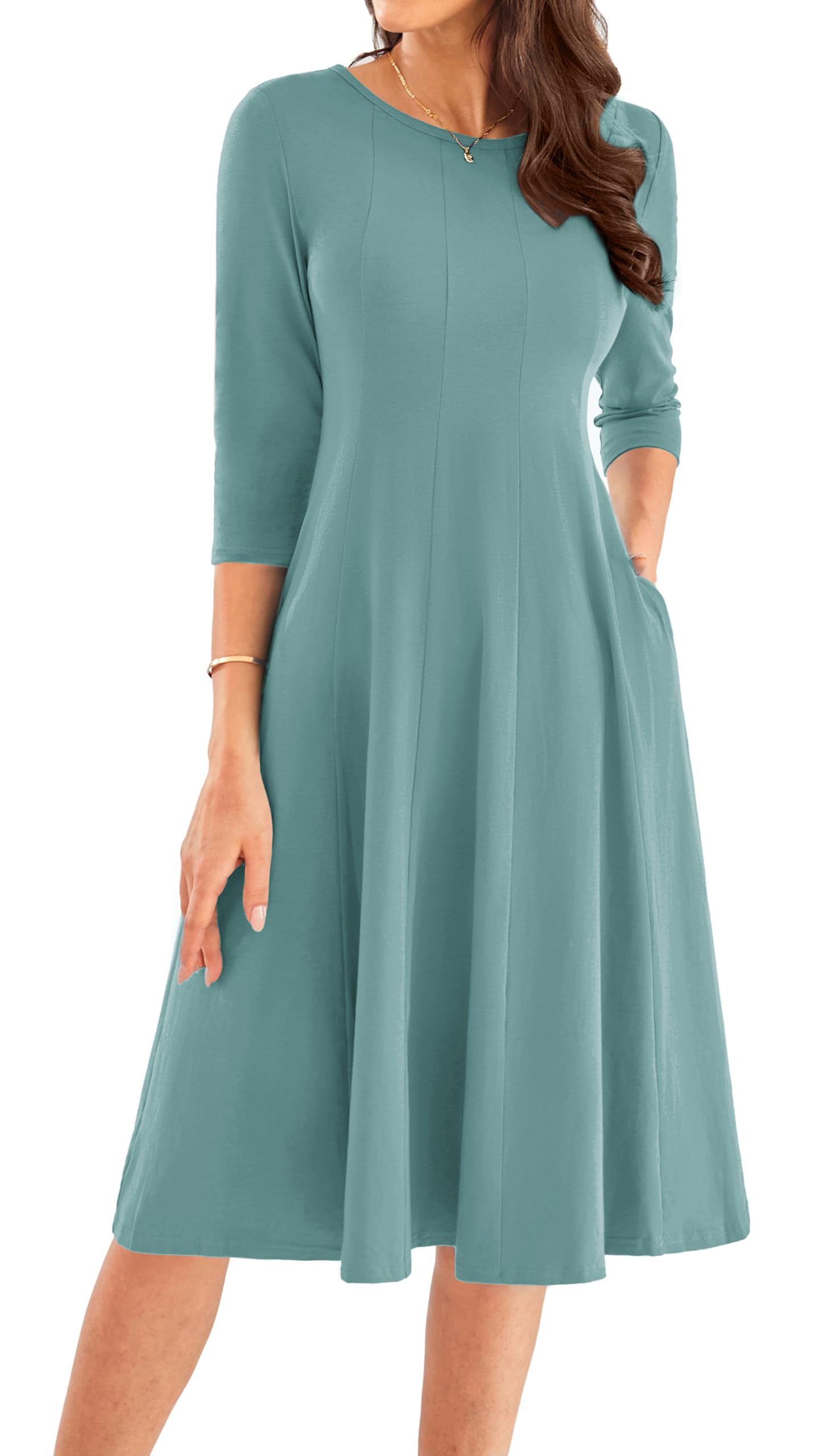 Vestido Grace Karin 2025 De Algodón Plisado Fluido, Manga 3/4, Línea A - Venta Internacional.