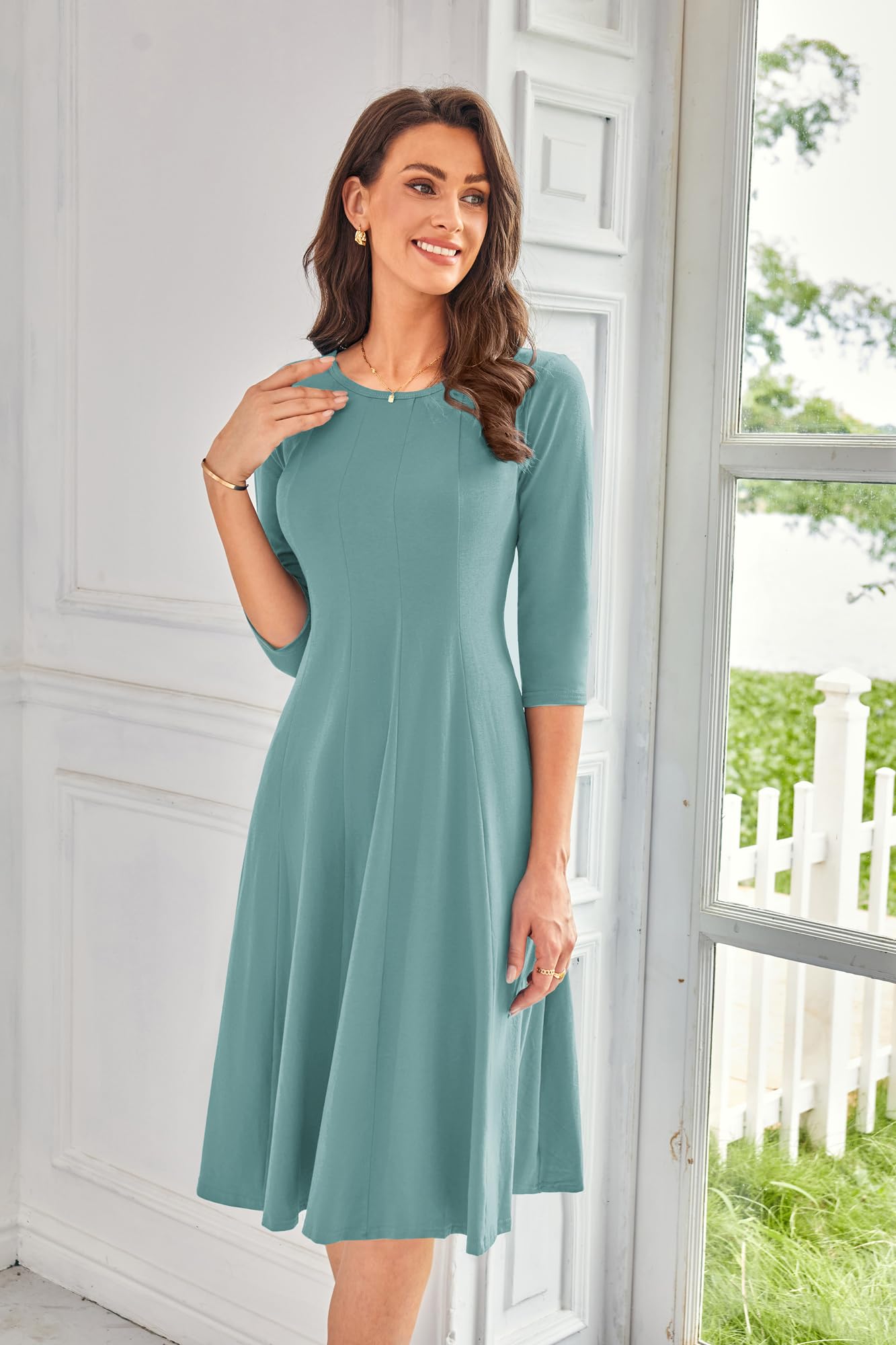 Foto 2 | Vestido Grace Karin 2025 De Algodón Plisado Fluido, Manga 3/4, Línea A - Venta Internacional.