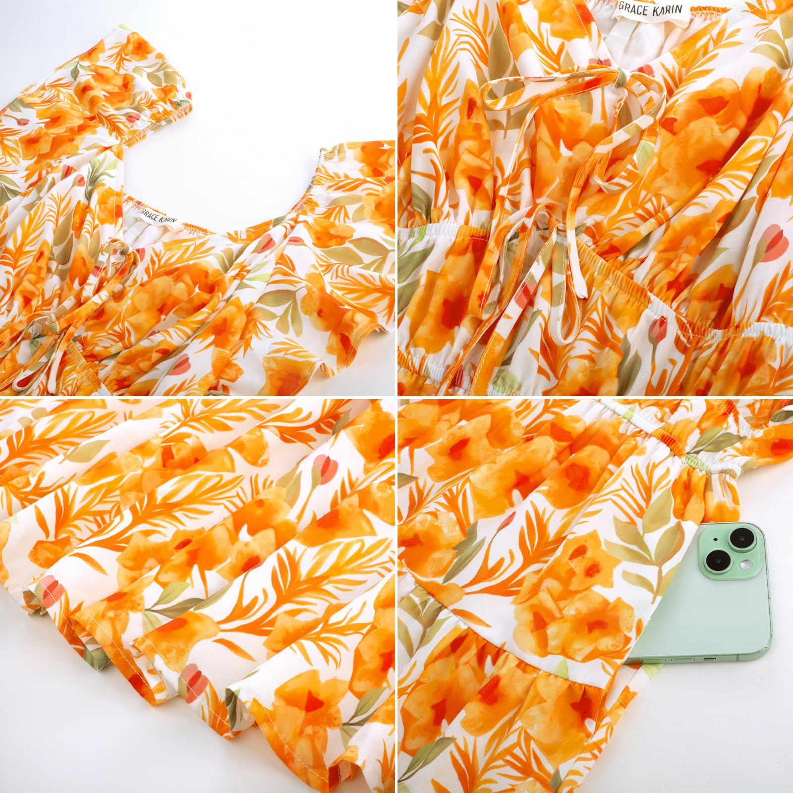 Foto 6 pulgar | Vestido Largo Grace Karin Con Estampado Floral De Verano, Cuello En V Y Manga Con Volantes - Venta Internacional.