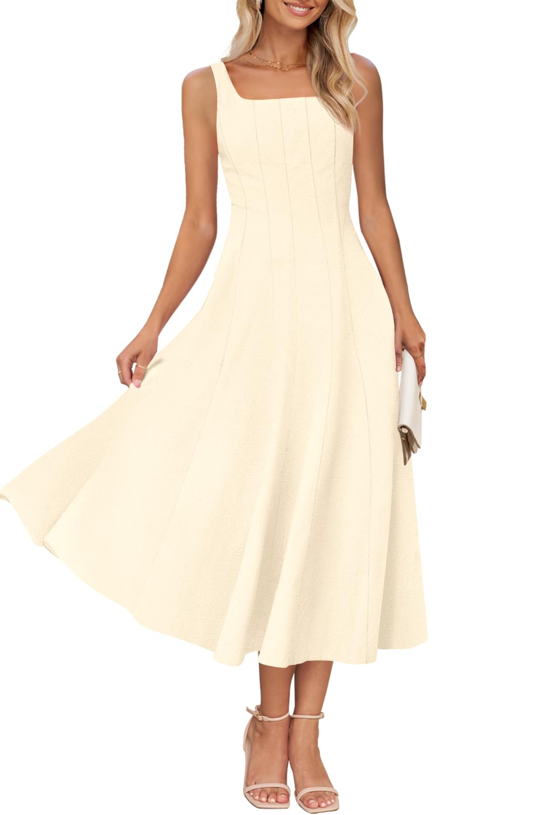 Foto 1 | Vestido Merokeety Para Mujer 2025, Sin Mangas, Midi, Color Albaricoque - Venta Internacional.