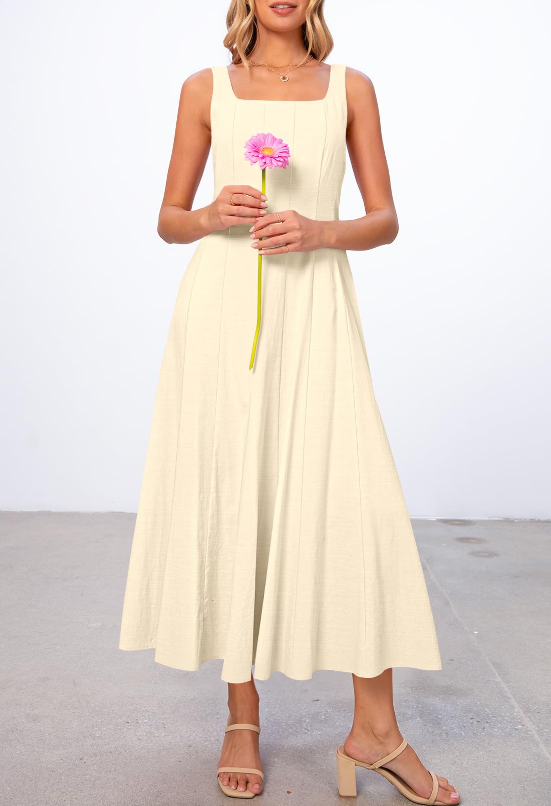 Foto 7 | Vestido Merokeety Para Mujer 2025, Sin Mangas, Midi, Color Albaricoque - Venta Internacional.