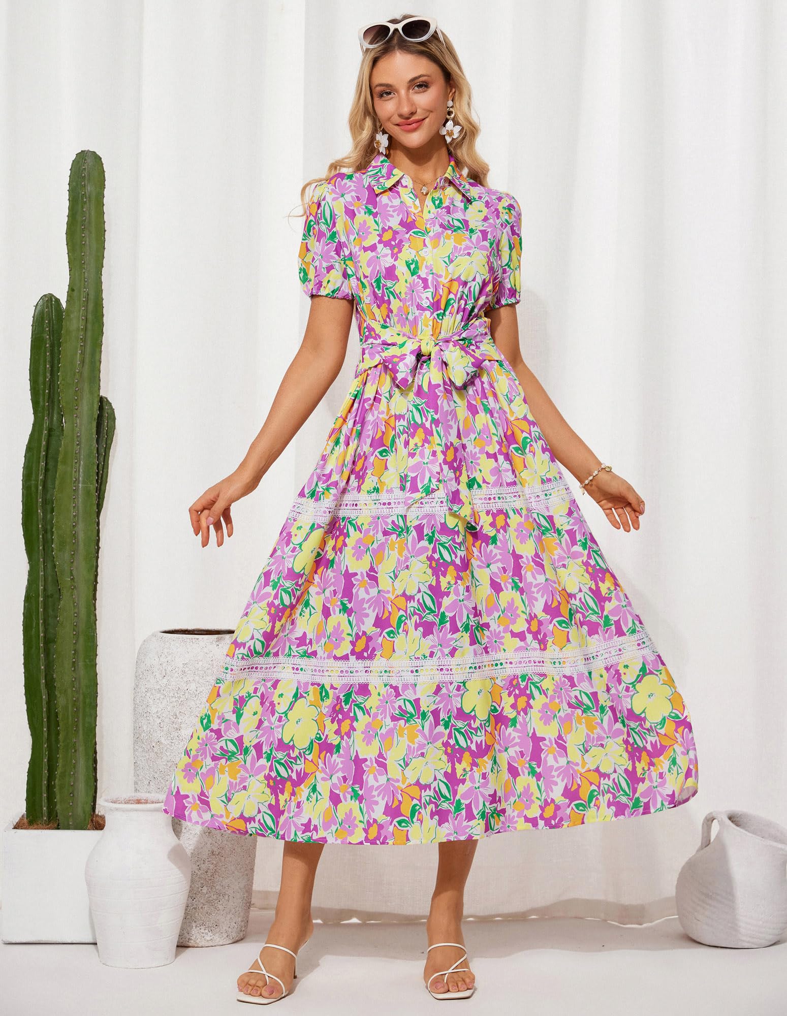 Foto 2 | Vestido Grace Karin 2025 De Verano Con Estampado Floral Fluido En Forma De A, Maxi Morado - Venta Internacional.