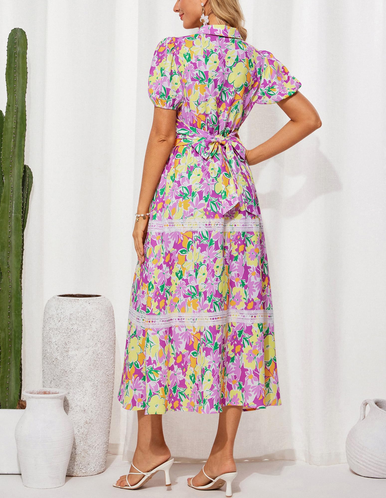 Foto 4 pulgar | Vestido Grace Karin 2025 De Verano Con Estampado Floral Fluido En Forma De A, Maxi Morado - Venta Internacional.