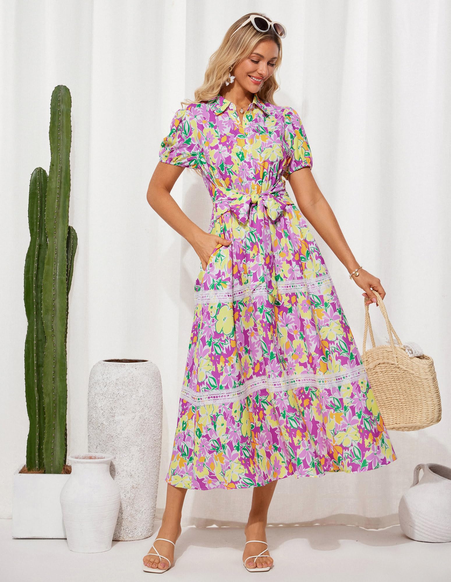 Foto 7 pulgar | Vestido Grace Karin 2025 De Verano Con Estampado Floral Fluido En Forma De A, Maxi Morado - Venta Internacional.
