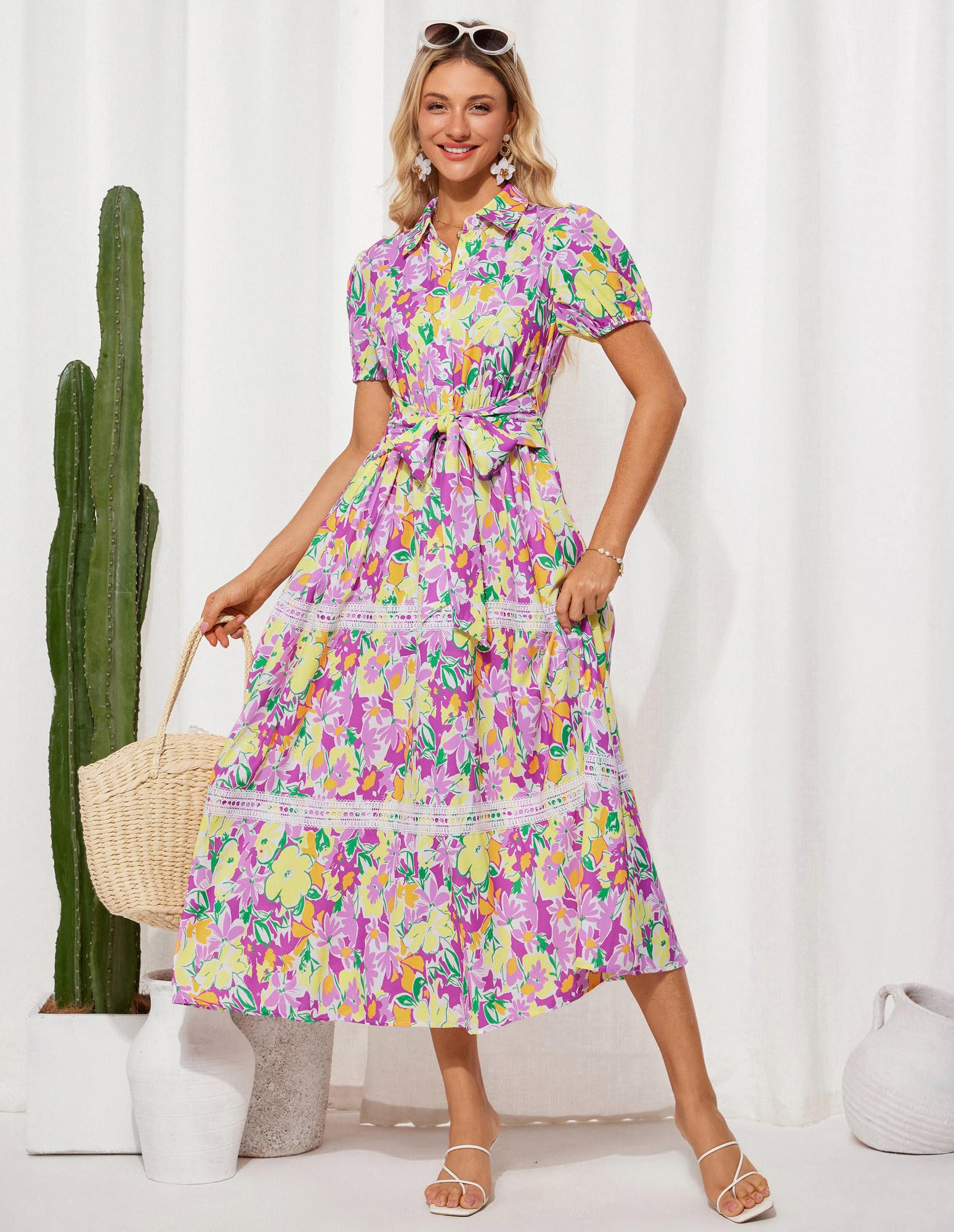 Foto 7 | Vestido Grace Karin 2025 De Verano Con Estampado Floral Fluido En Forma De A, Maxi Morado - Venta Internacional.
