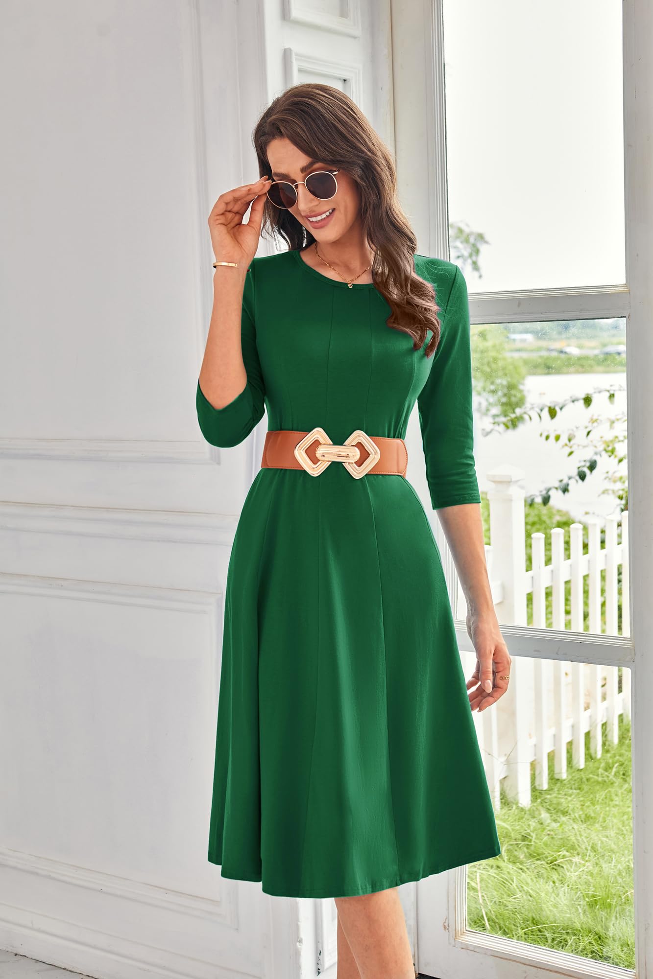 Foto 4 pulgar | Vestido Midi Grace Karin 2025, Casual, Holgado, De Primavera, Verde Oscuro - Venta Internacional.