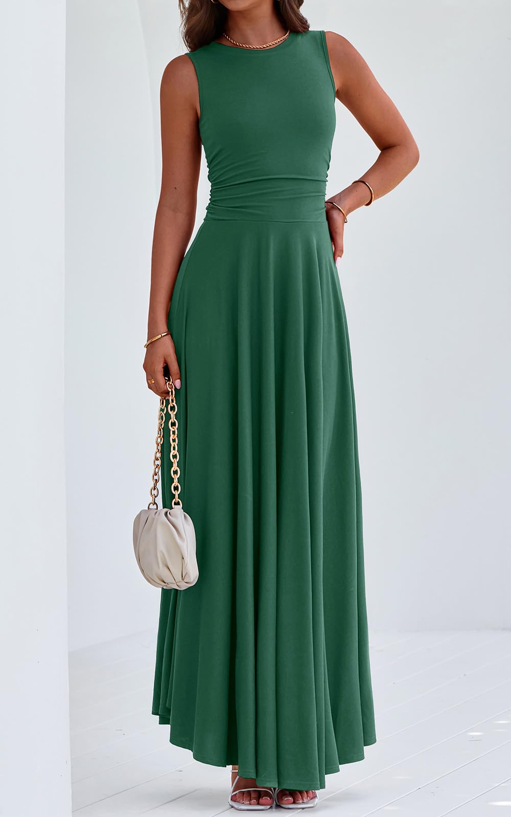 Foto 2 | Vestido Prettygarden Para Mujer, Primavera 2025, Sin Mangas, Maxi, Verde Oscuro - Venta Internacional.
