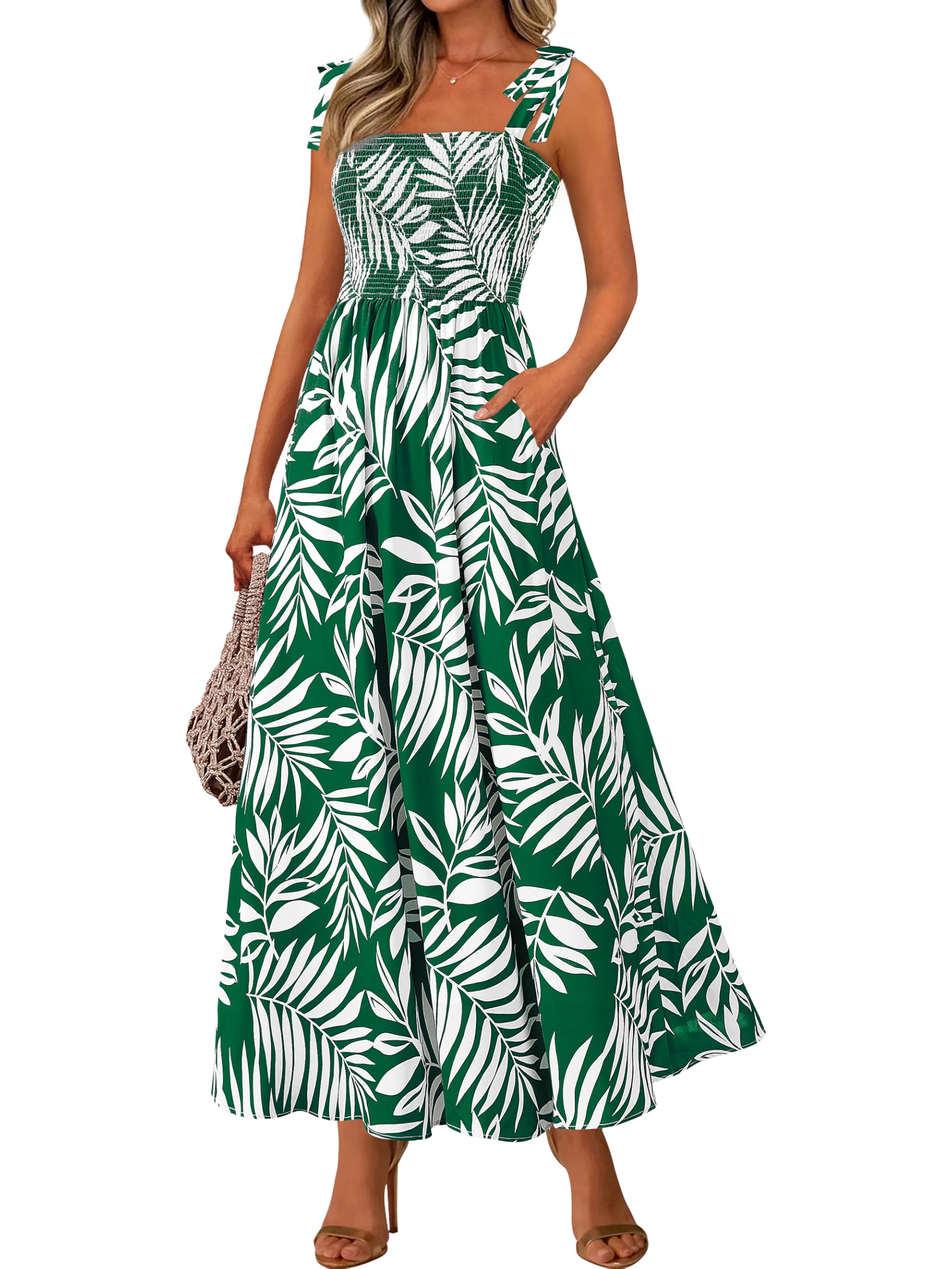 Foto 2 pulgar | Vestido De Verano Prettygarden Floral Sin Mangas Maxi Green L - Venta Internacional.