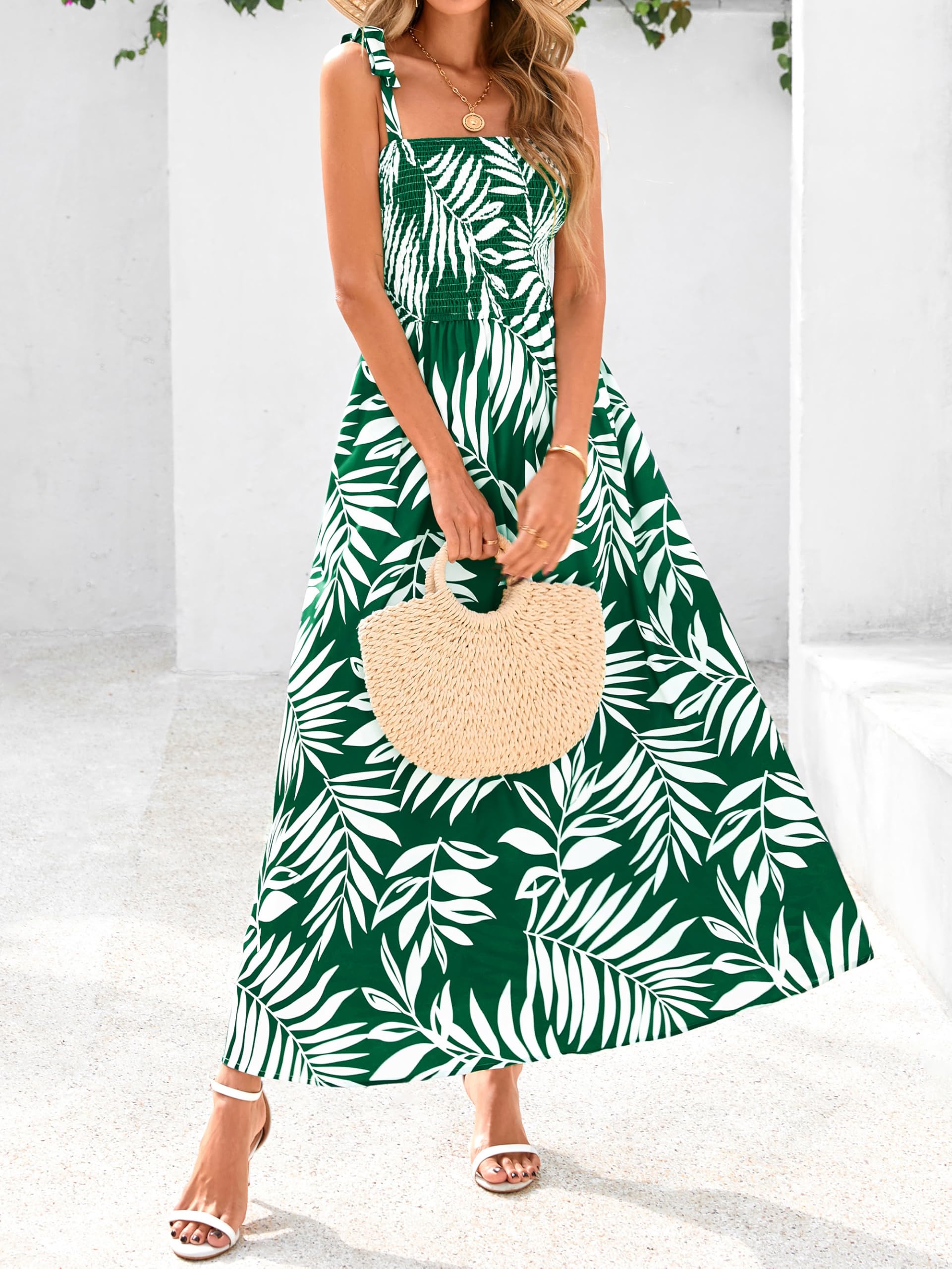 Foto 3 pulgar | Vestido De Verano Prettygarden Floral Sin Mangas Maxi Green L - Venta Internacional.