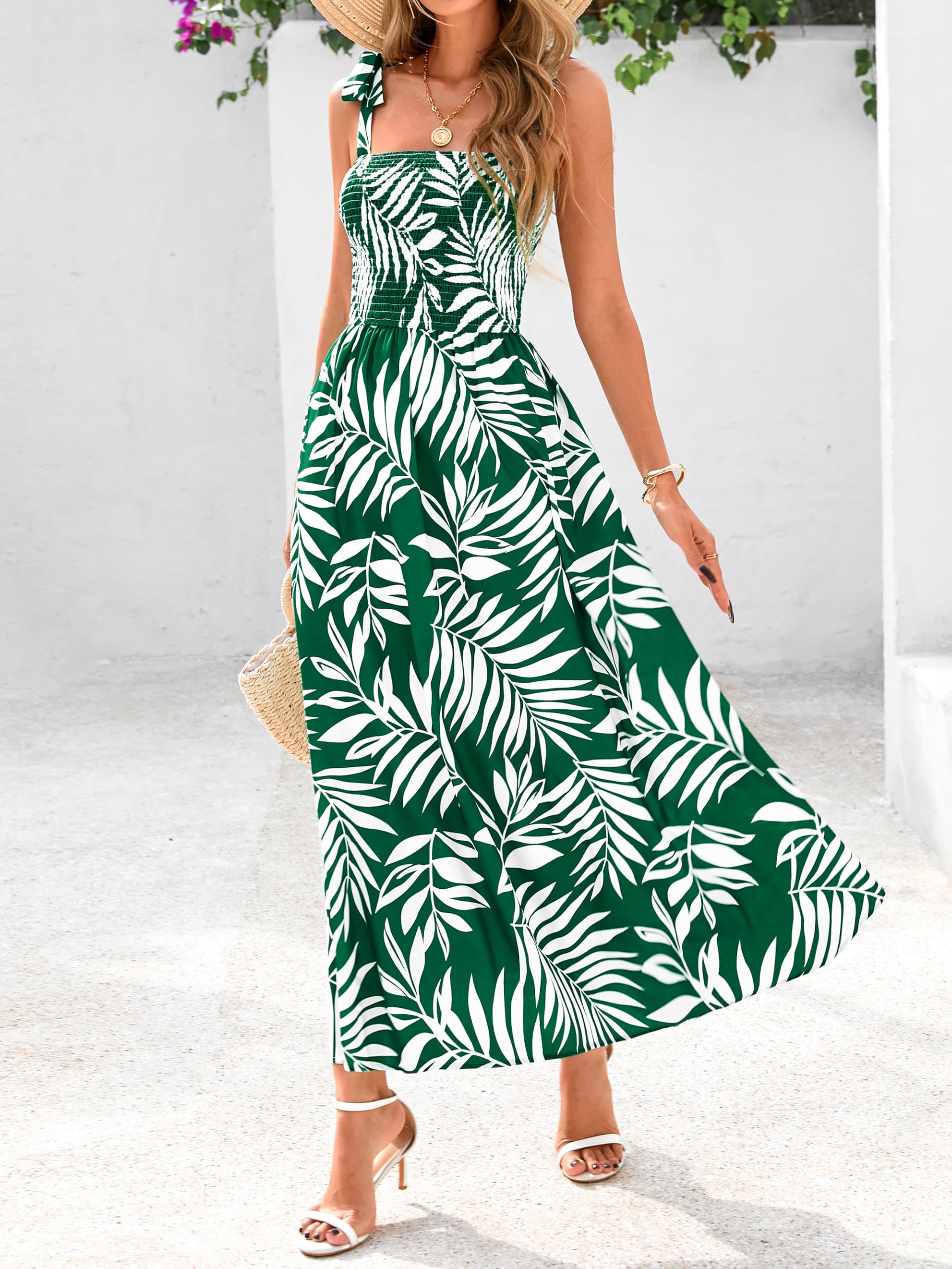 Foto 4 pulgar | Vestido De Verano Prettygarden Floral Sin Mangas Maxi Green L - Venta Internacional.