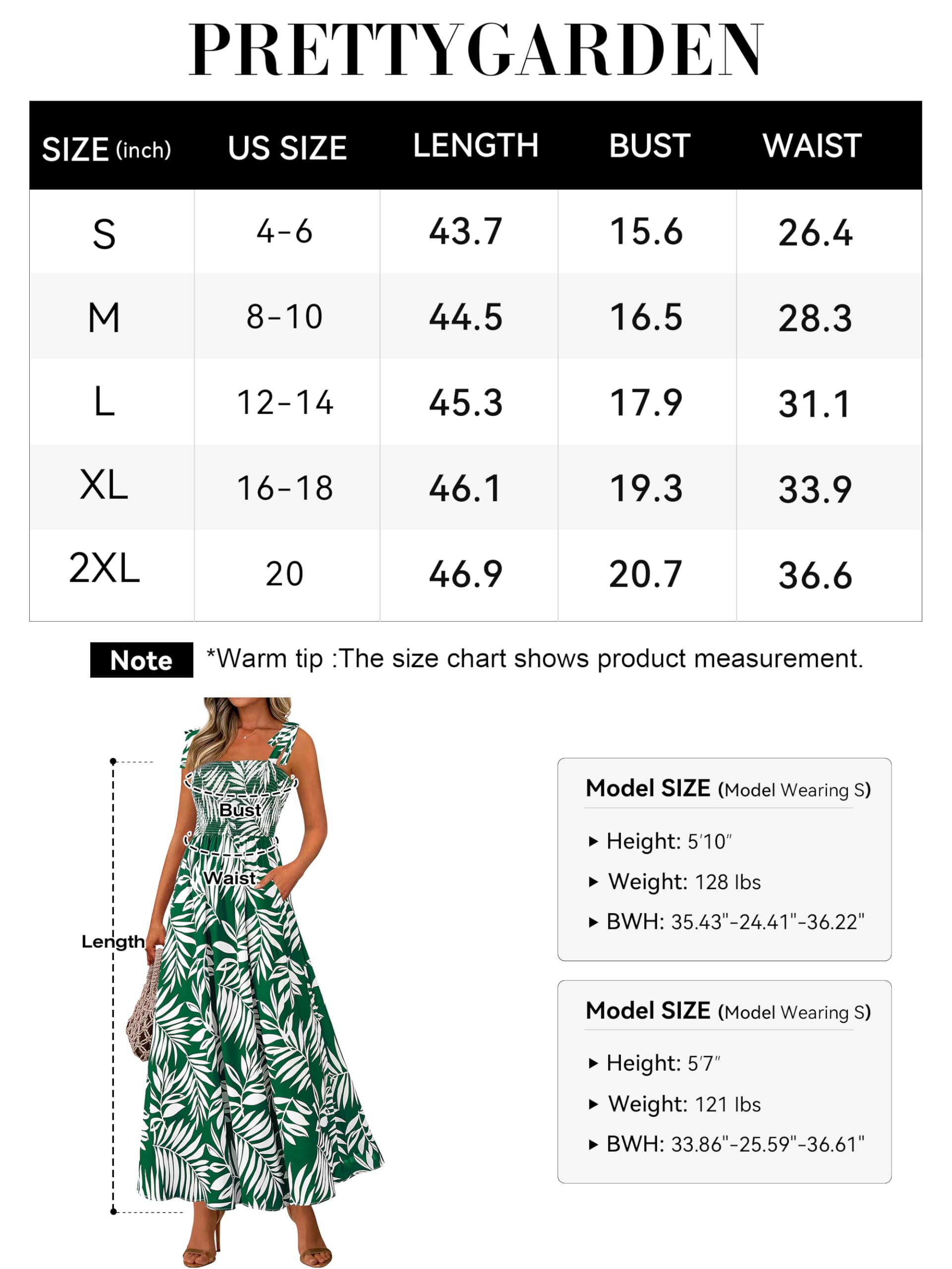 Foto 7 pulgar | Vestido De Verano Prettygarden Floral Sin Mangas Maxi Green L - Venta Internacional.