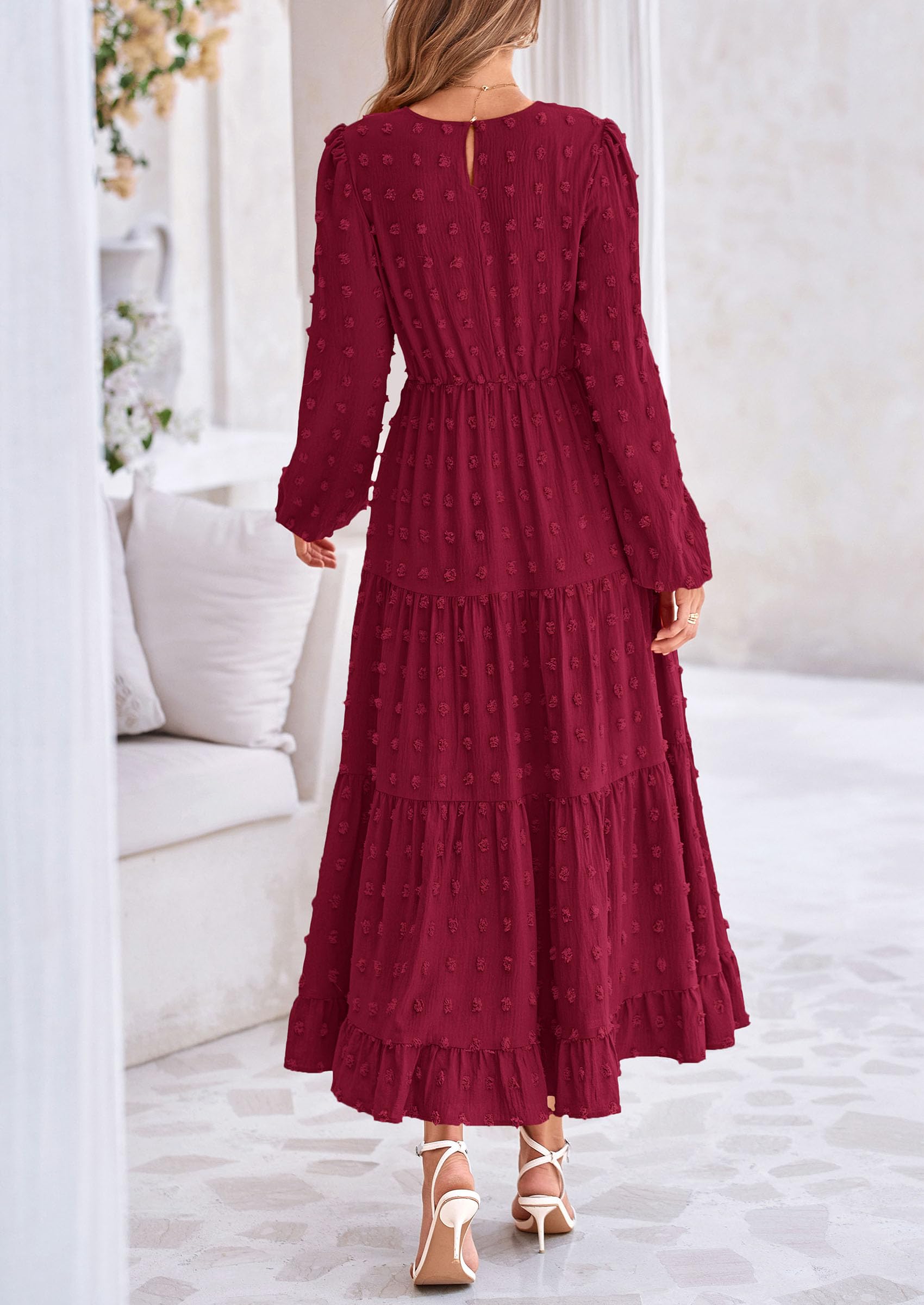 Foto 3 pulgar | Vestido Largo Prettygarden Para Mujer, Otoño-primavera, Punto Suizo, Rojo Vino - Venta Internacional.