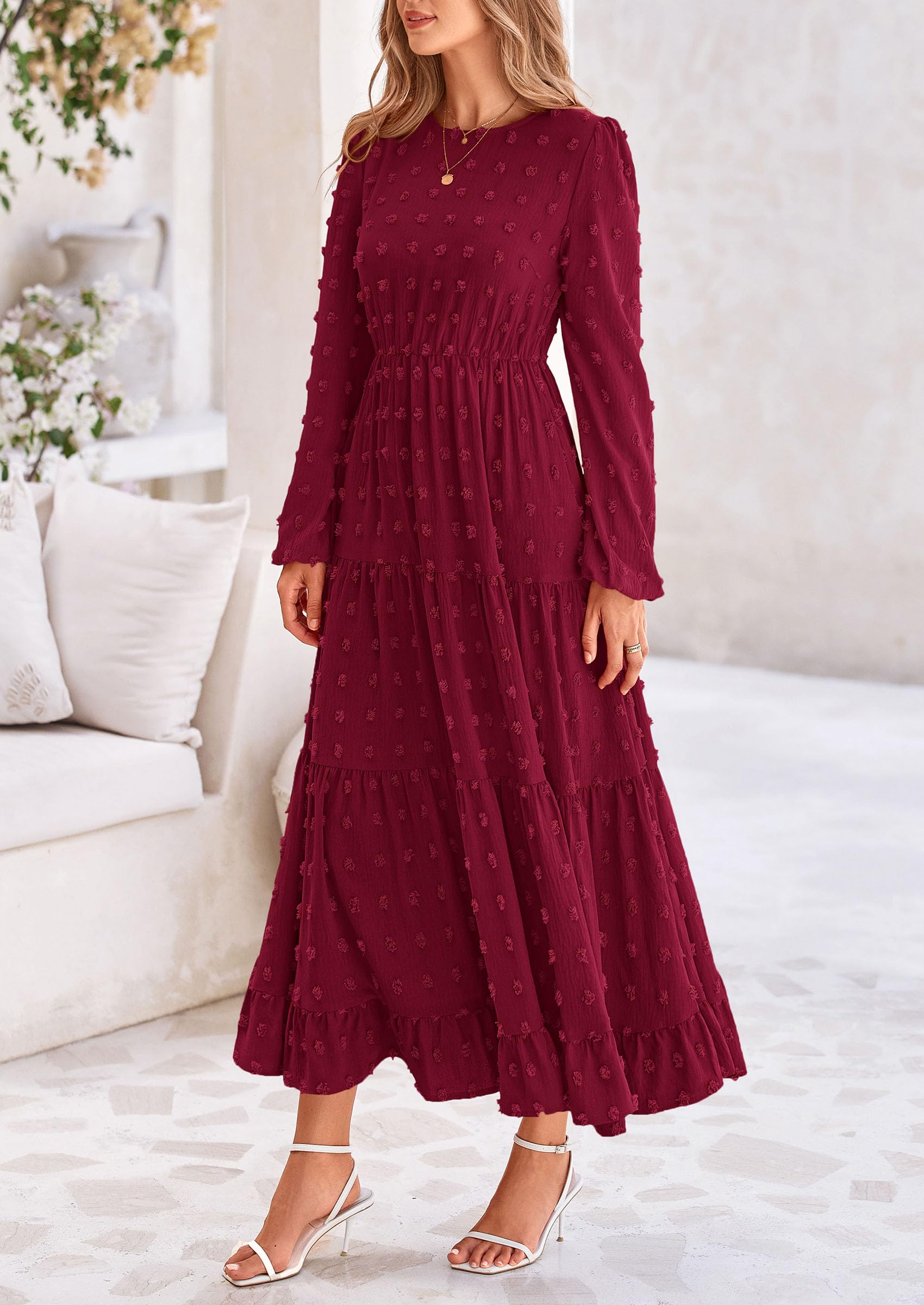 Foto 8 pulgar | Vestido Largo Prettygarden Para Mujer, Otoño-primavera, Punto Suizo, Rojo Vino - Venta Internacional.