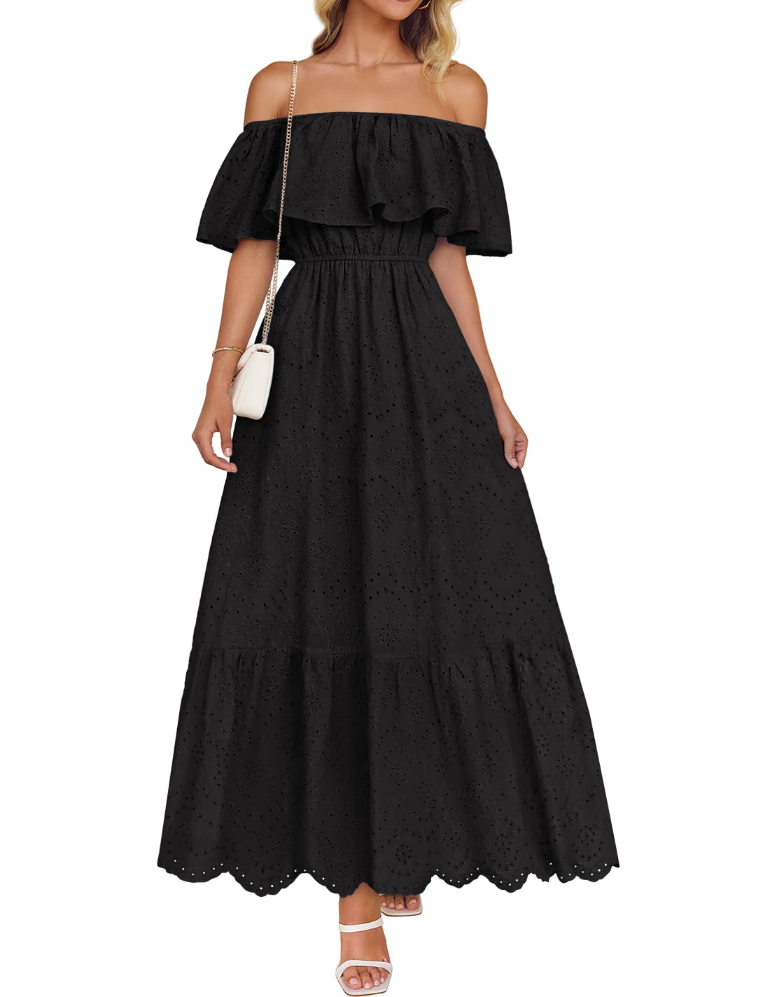 Vestido Zesica 2025, De Verano, Con Hombros Descubiertos, Bordado Con Volantes, Negro - Venta Internacional.