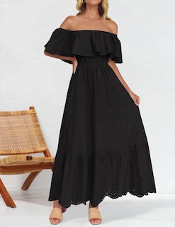 Foto 2 | Vestido Zesica 2025, De Verano, Con Hombros Descubiertos, Bordado Con Volantes, Negro - Venta Internacional.