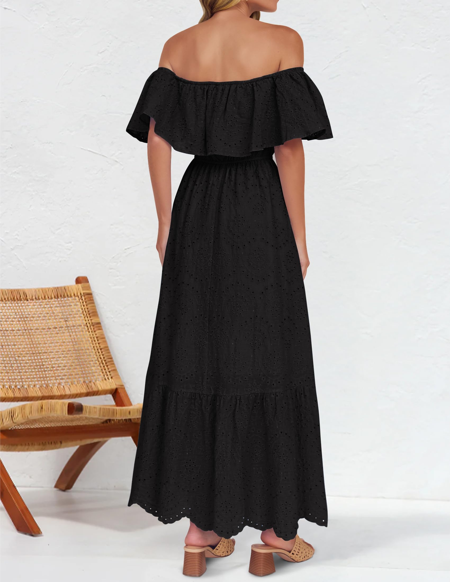 Foto 4 pulgar | Vestido Zesica 2025, De Verano, Con Hombros Descubiertos, Bordado Con Volantes, Negro - Venta Internacional.
