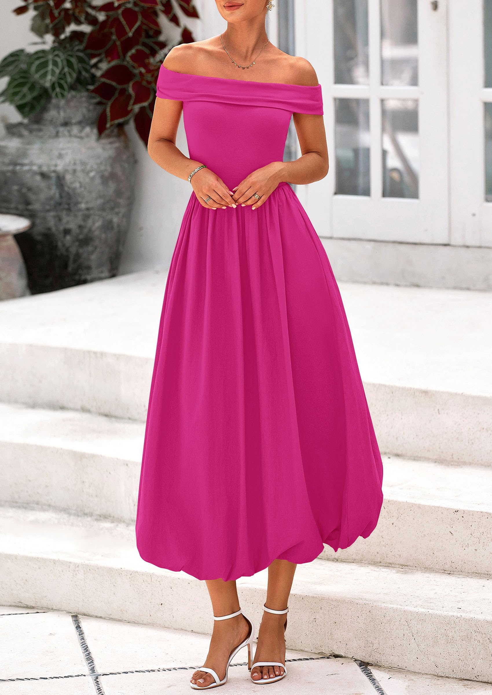 Foto 4 pulgar | Vestido Prettygarden De Verano Para Mujer, Con Hombros Descubiertos, Línea A, Rojo - Venta Internacional.