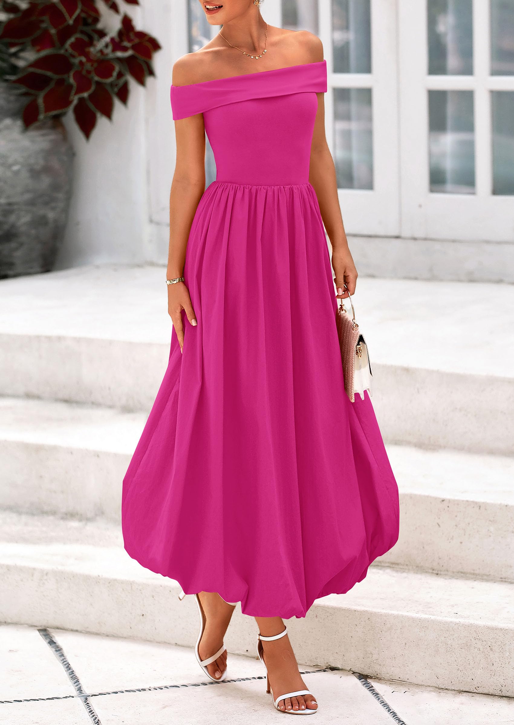 Foto 5 pulgar | Vestido Prettygarden De Verano Para Mujer, Con Hombros Descubiertos, Línea A, Rojo - Venta Internacional.