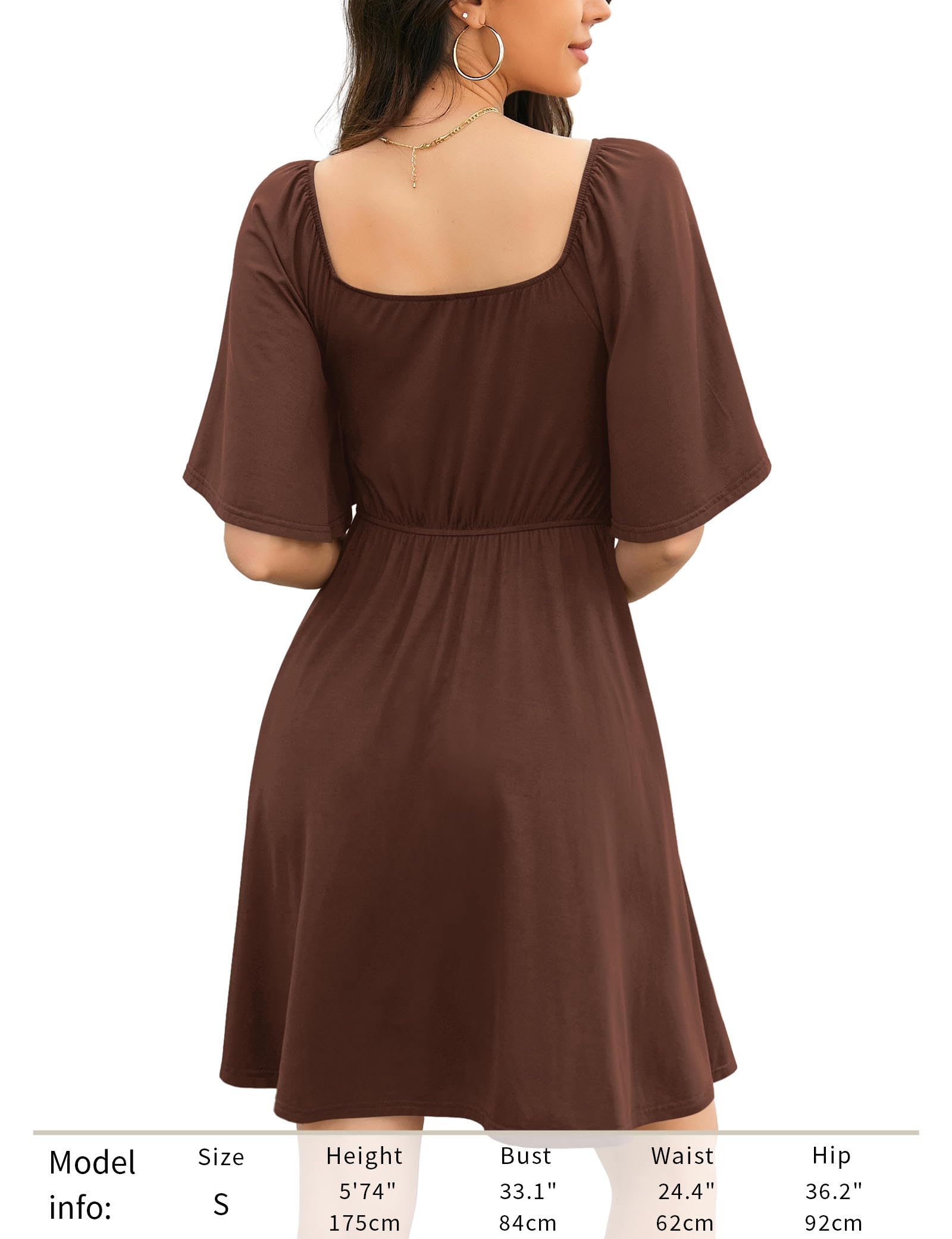 Foto 5 pulgar | Vestido Amoretu Summer Con Escote En Forma De Corazón Y Volantes En Línea A, Marrón - Venta Internacional.