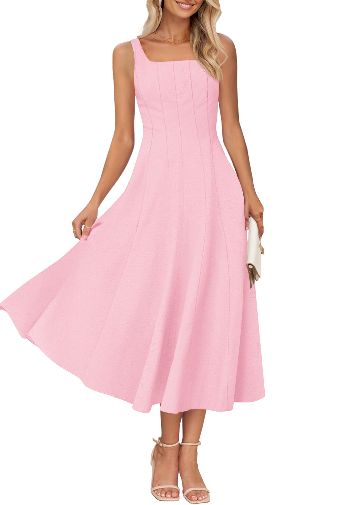 Vestido Midi Merokeety Para Mujer 2025, Verano, Sin Mangas, Rosa Claro - Venta Internacional.