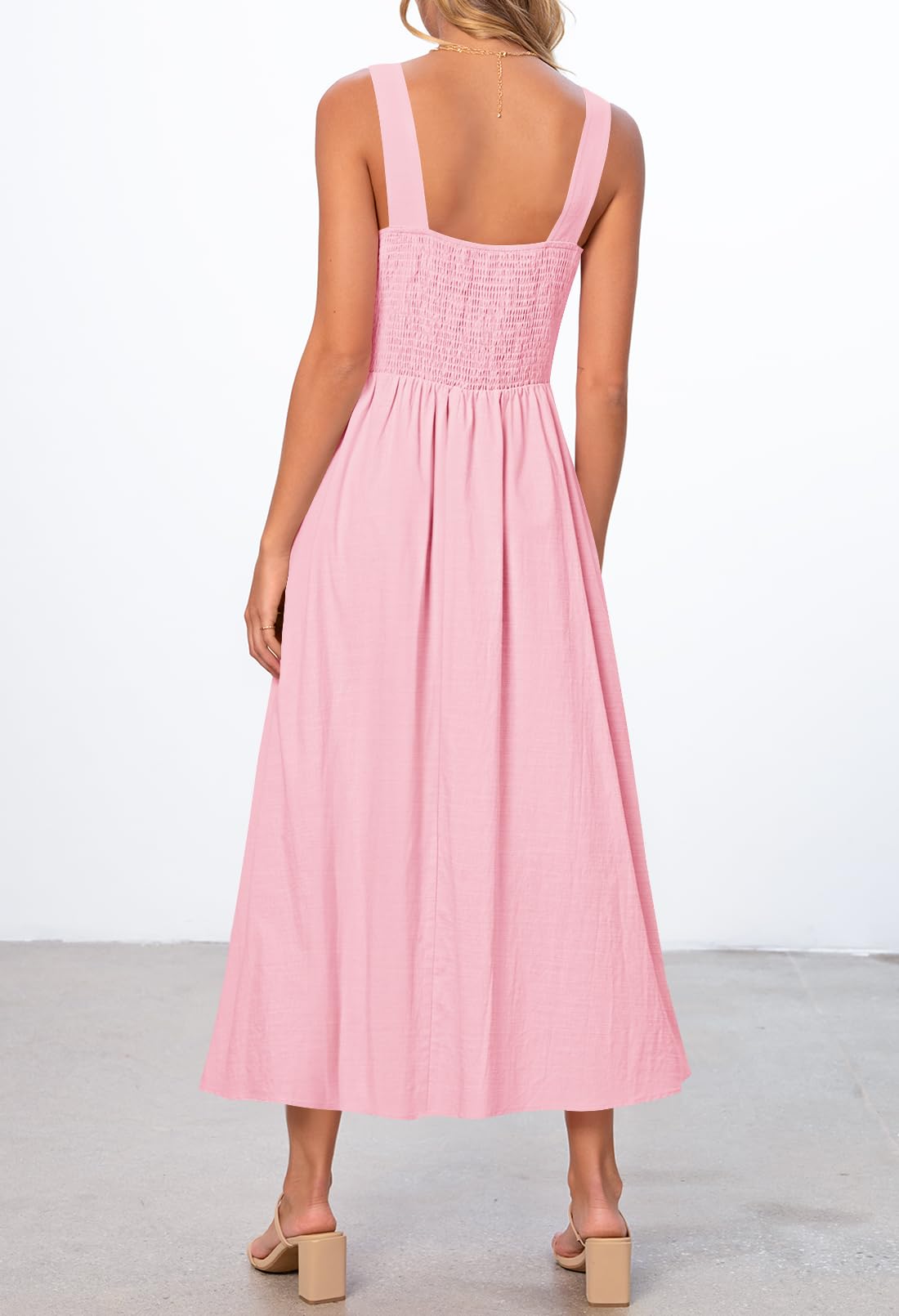 Foto 4 pulgar | Vestido Midi Merokeety Para Mujer 2025, Verano, Sin Mangas, Rosa Claro - Venta Internacional.