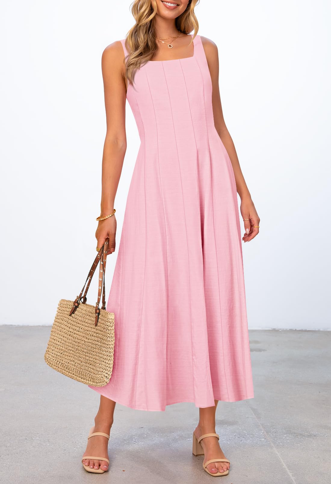 Foto 5 pulgar | Vestido Midi Merokeety Para Mujer 2025, Verano, Sin Mangas, Rosa Claro - Venta Internacional.
