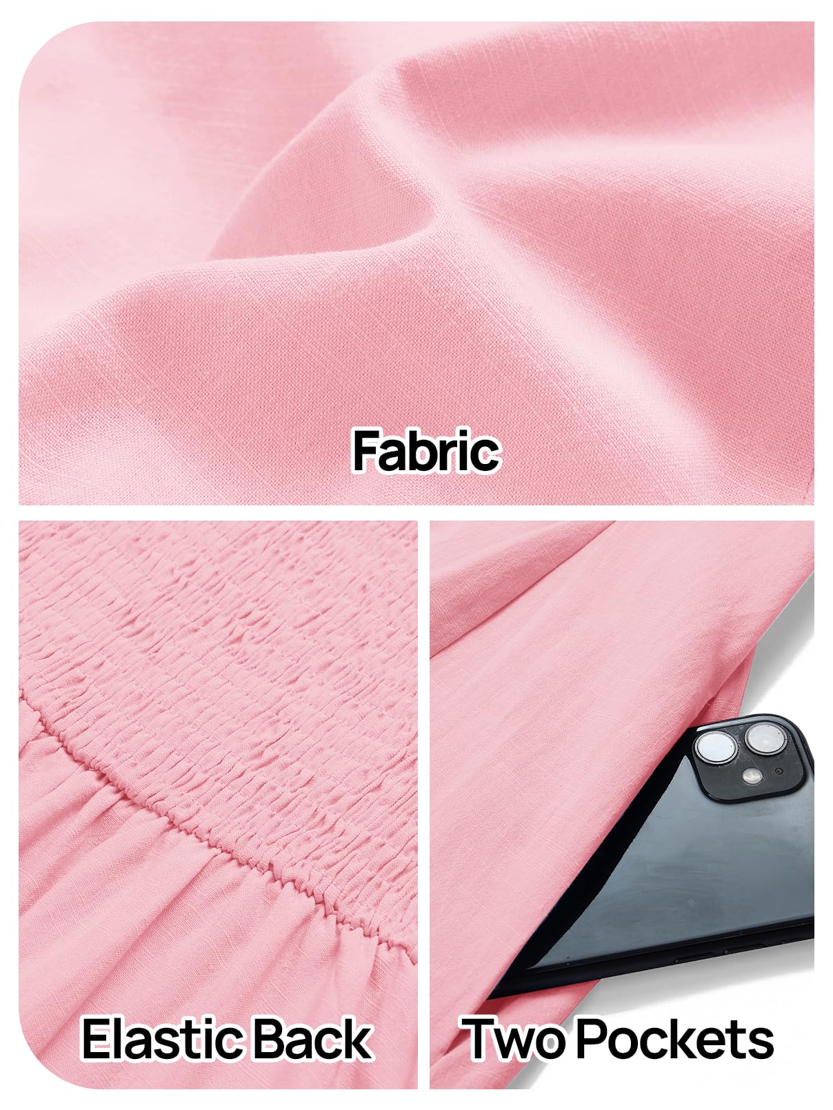 Foto 6 pulgar | Vestido Midi Merokeety Para Mujer 2025, Verano, Sin Mangas, Rosa Claro - Venta Internacional.