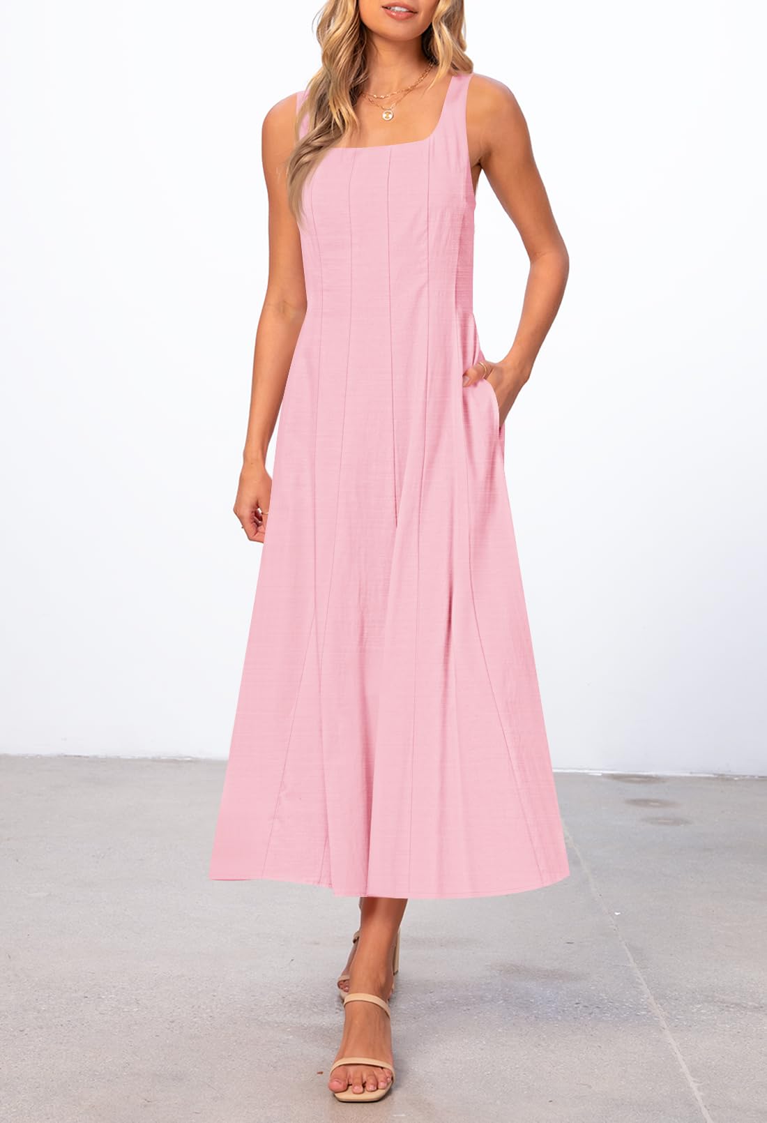 Foto 8 pulgar | Vestido Midi Merokeety Para Mujer 2025, Verano, Sin Mangas, Rosa Claro - Venta Internacional.