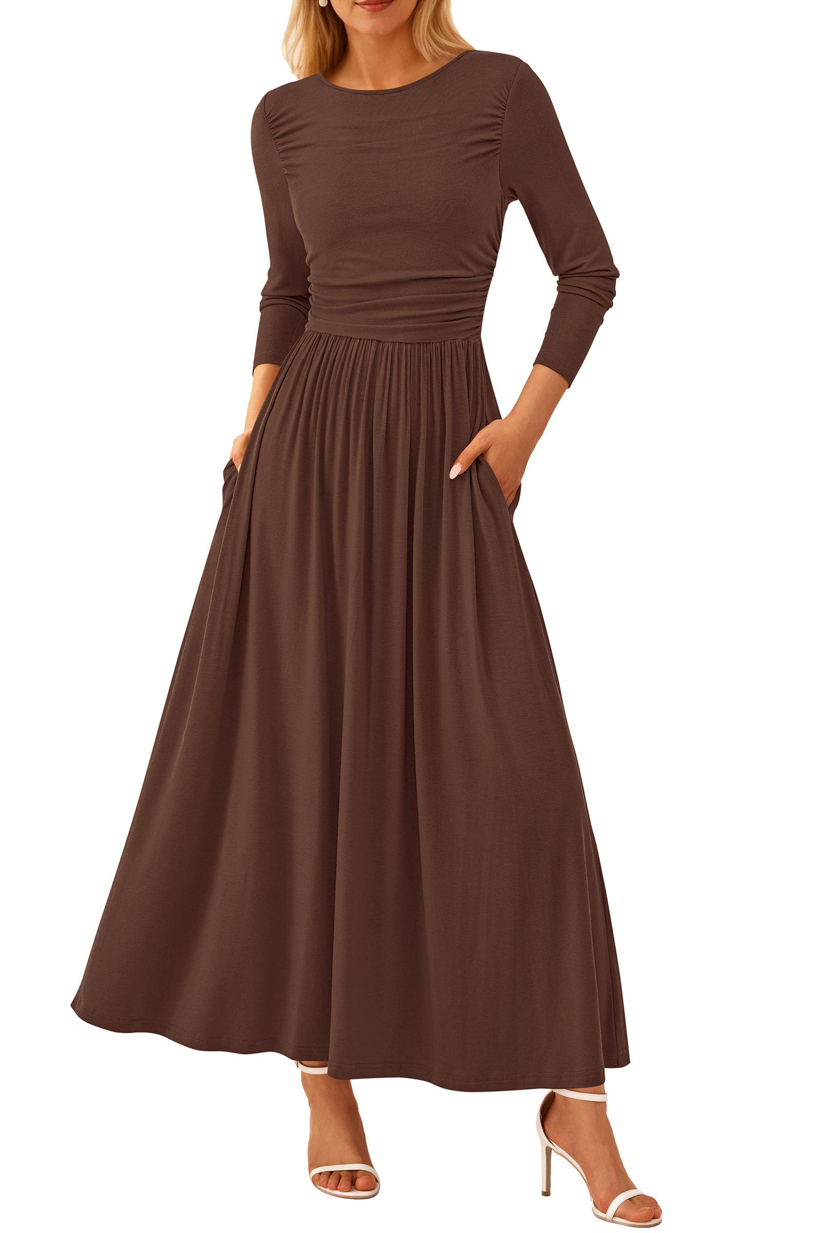 Vestido Largo Prettygarden Para Mujer 2025 Spring Coffee, Tamaño Mediano - Venta Internacional.