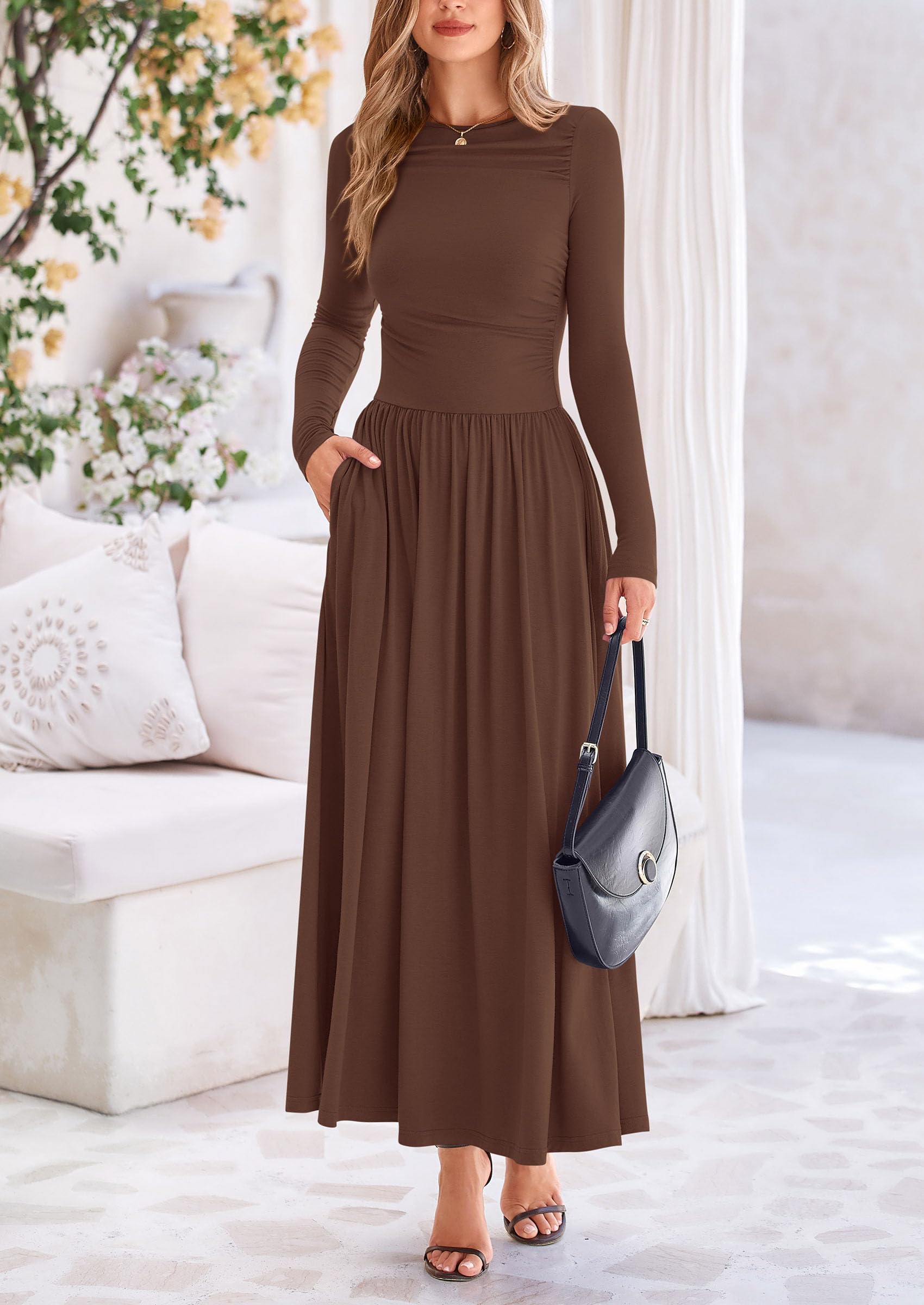 Foto 4 pulgar | Vestido Largo Prettygarden Para Mujer 2025 Spring Coffee, Tamaño Mediano - Venta Internacional.